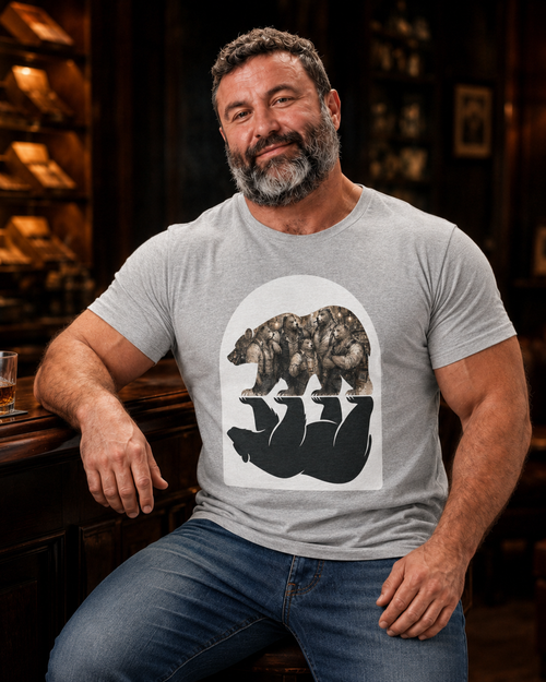 Bear man's shirt. Bear Reflection Graphic Tee — Vintage Wildlife Silhouette T-Shirt