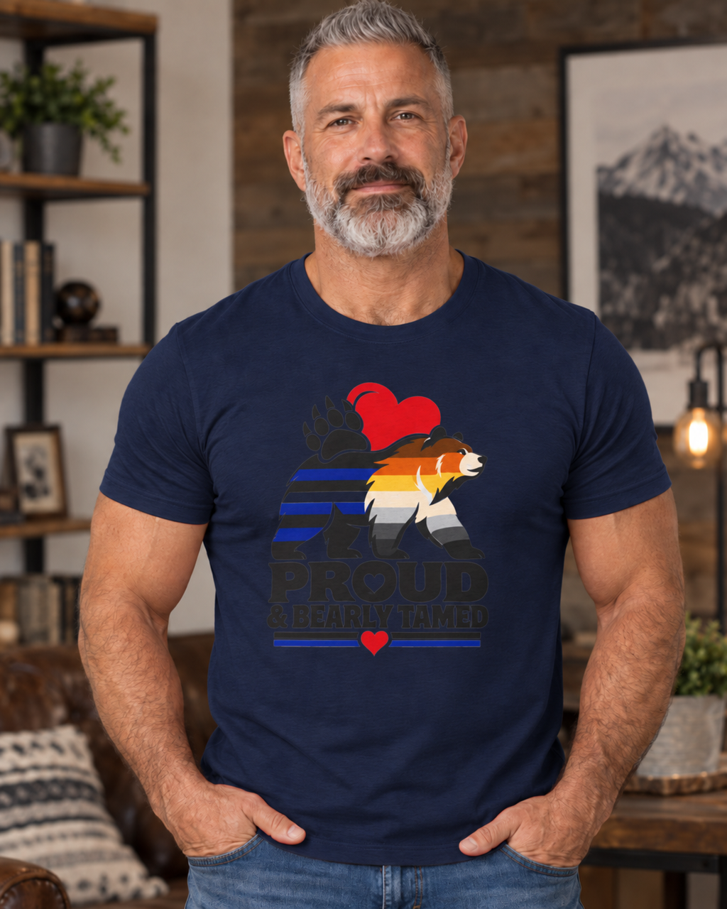 Proud & Bearly Tamed Bear T-Shirt. Men's Leather and bear pride shirt.