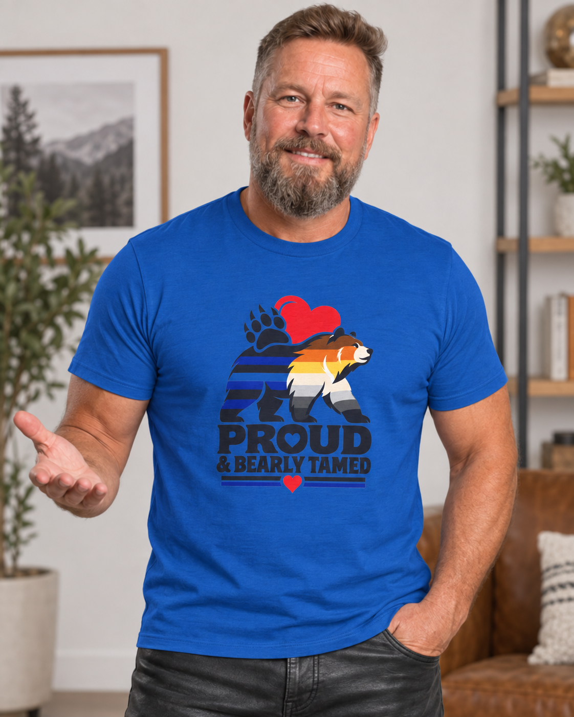 Proud & Bearly Tamed Bear T-Shirt. Men's Leather and bear pride shirt.