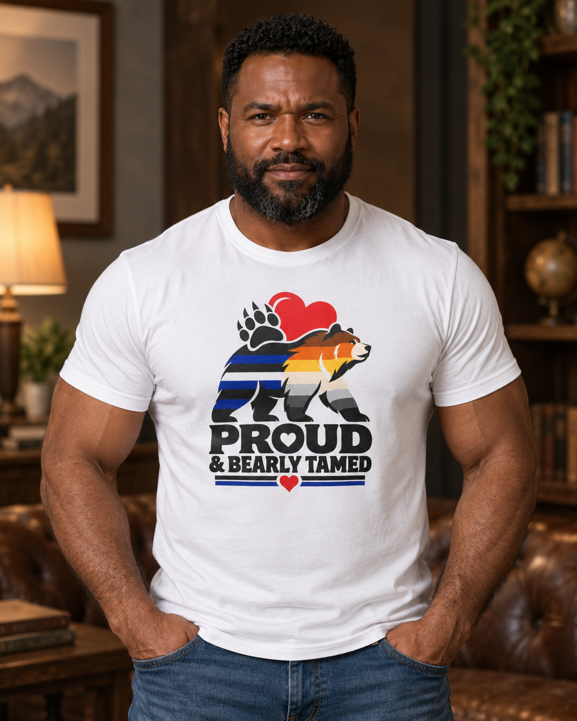 Proud & Bearly Tamed Bear T-Shirt. Men's Leather and bear pride shirt.