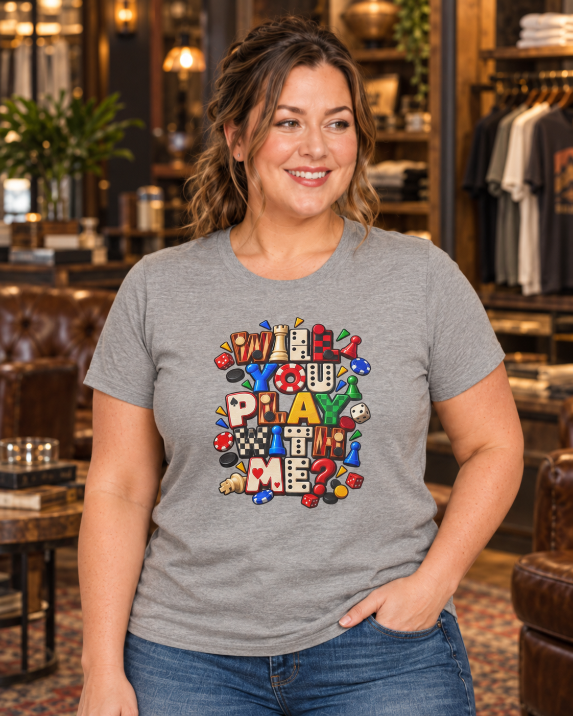 Board Game Lovers T‑Shirt — "Will You Play Me?" Colorful Dice & Pieces Tee