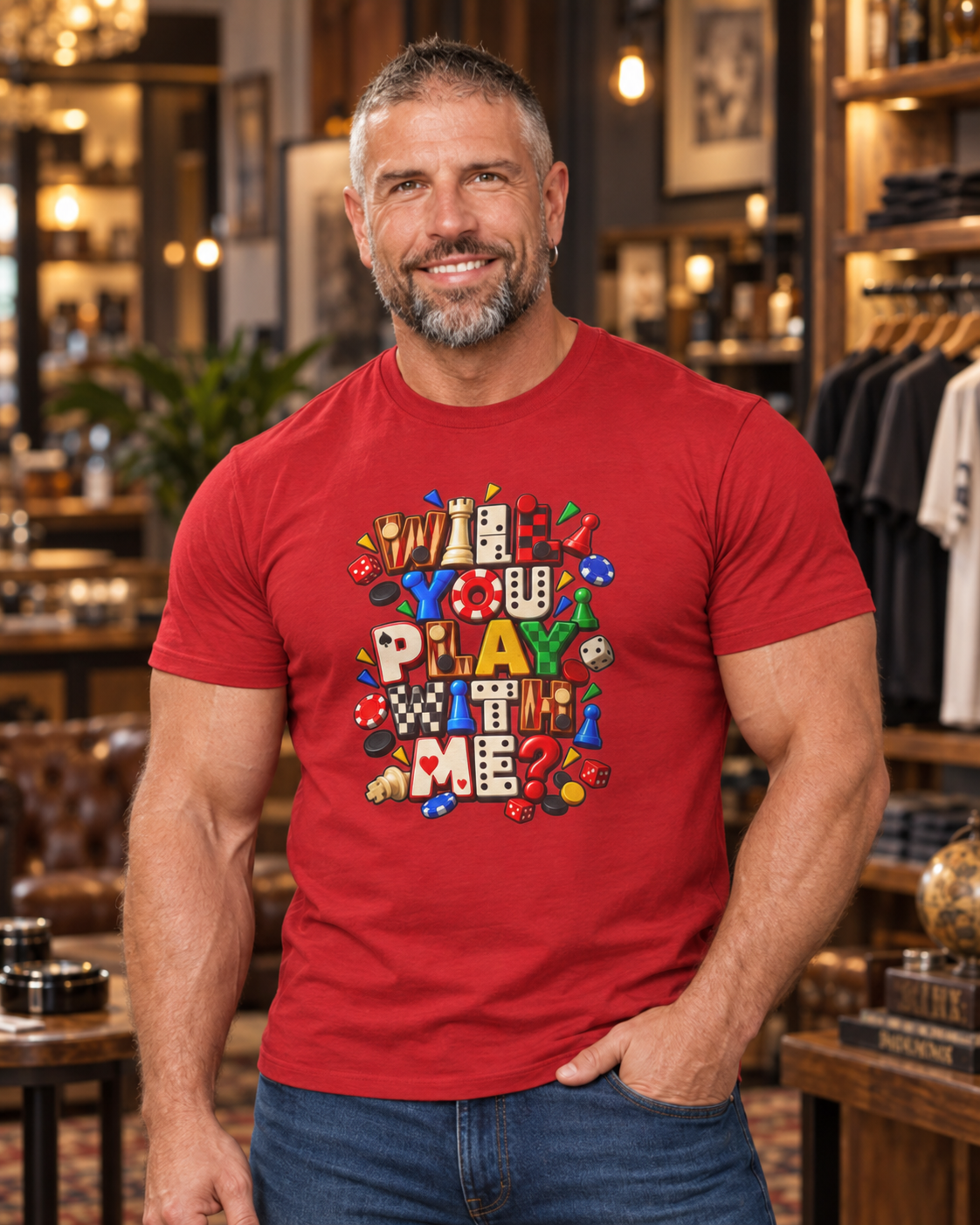 Board Game Lovers T‑Shirt — "Will You Play Me?" Colorful Dice & Pieces Tee
