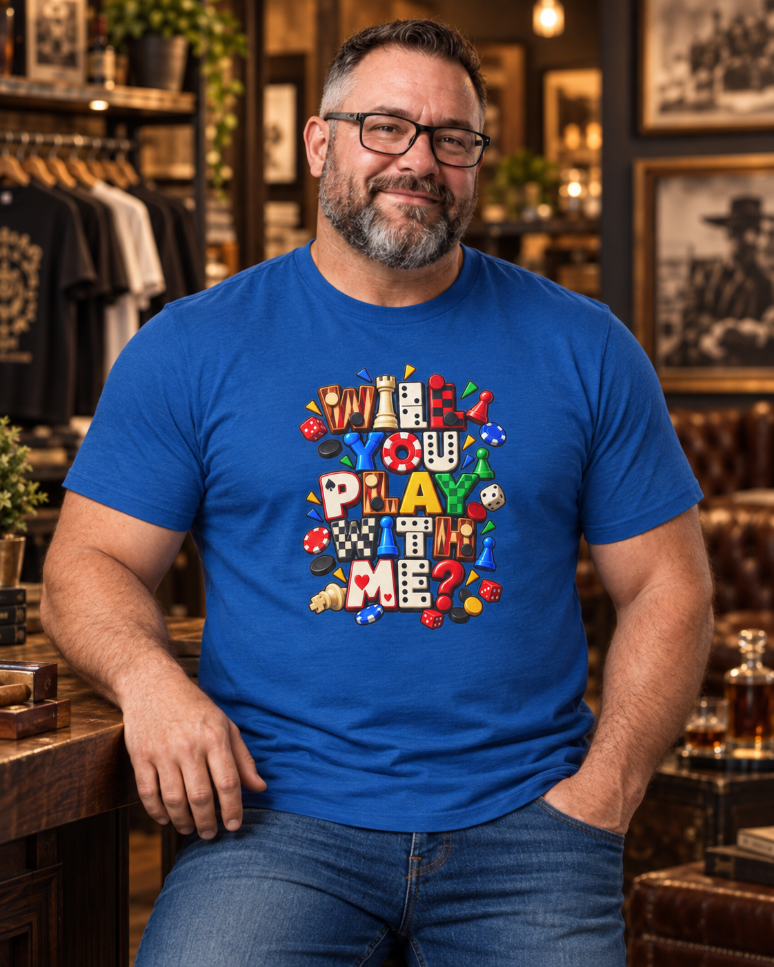 Board Game Lovers T‑Shirt — "Will You Play Me?" Colorful Dice & Pieces Tee