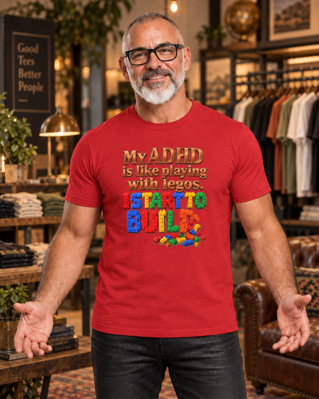 ADHD Lego Graphic Tee – "My ADHD is like playing with Legos. I start to build" Funny Neurology Shirt