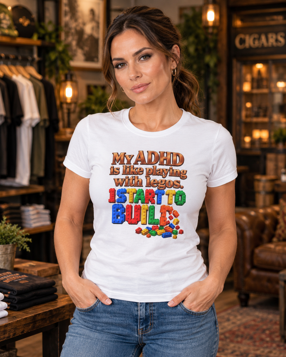 ADHD Lego Graphic Tee – "My ADHD is like playing with Legos. I start to build" Funny Neurology Shirt