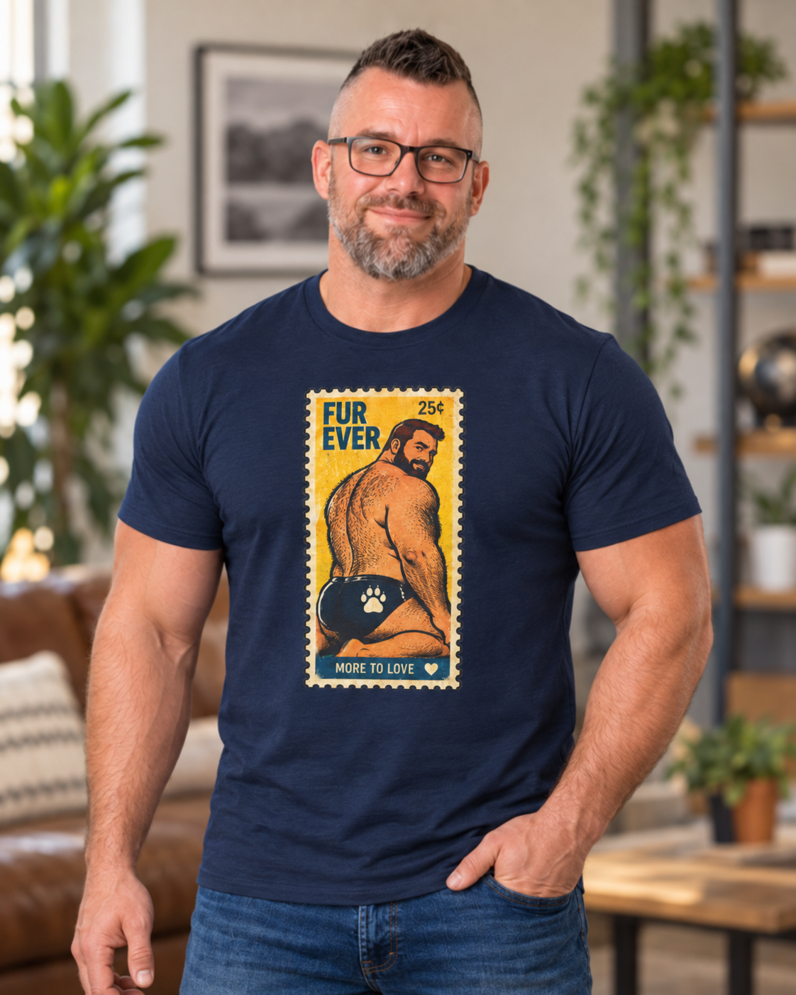 Gay Bear Shirt – Vintage Bear Pride Pin-Up T-Shirt, Retro Postage Stamp Art, LGBTQ Bear Culture Tee, Fur Ever
