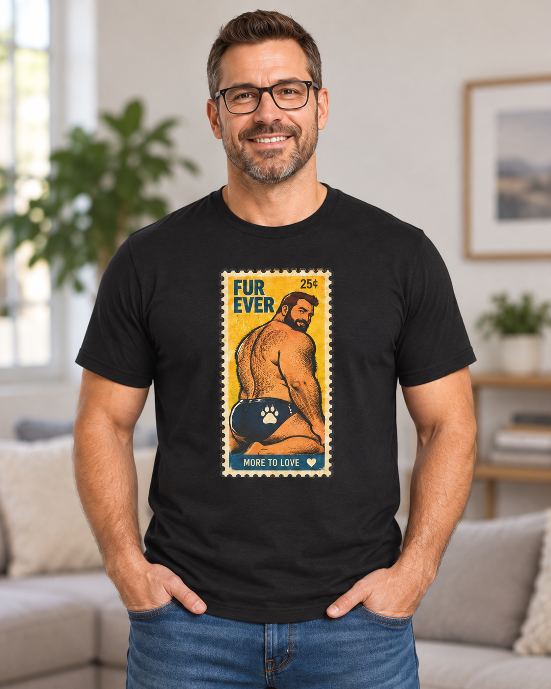 Gay Bear Shirt – Vintage Bear Pride Pin-Up T-Shirt, Retro Postage Stamp Art, LGBTQ Bear Culture Tee, Fur Ever
