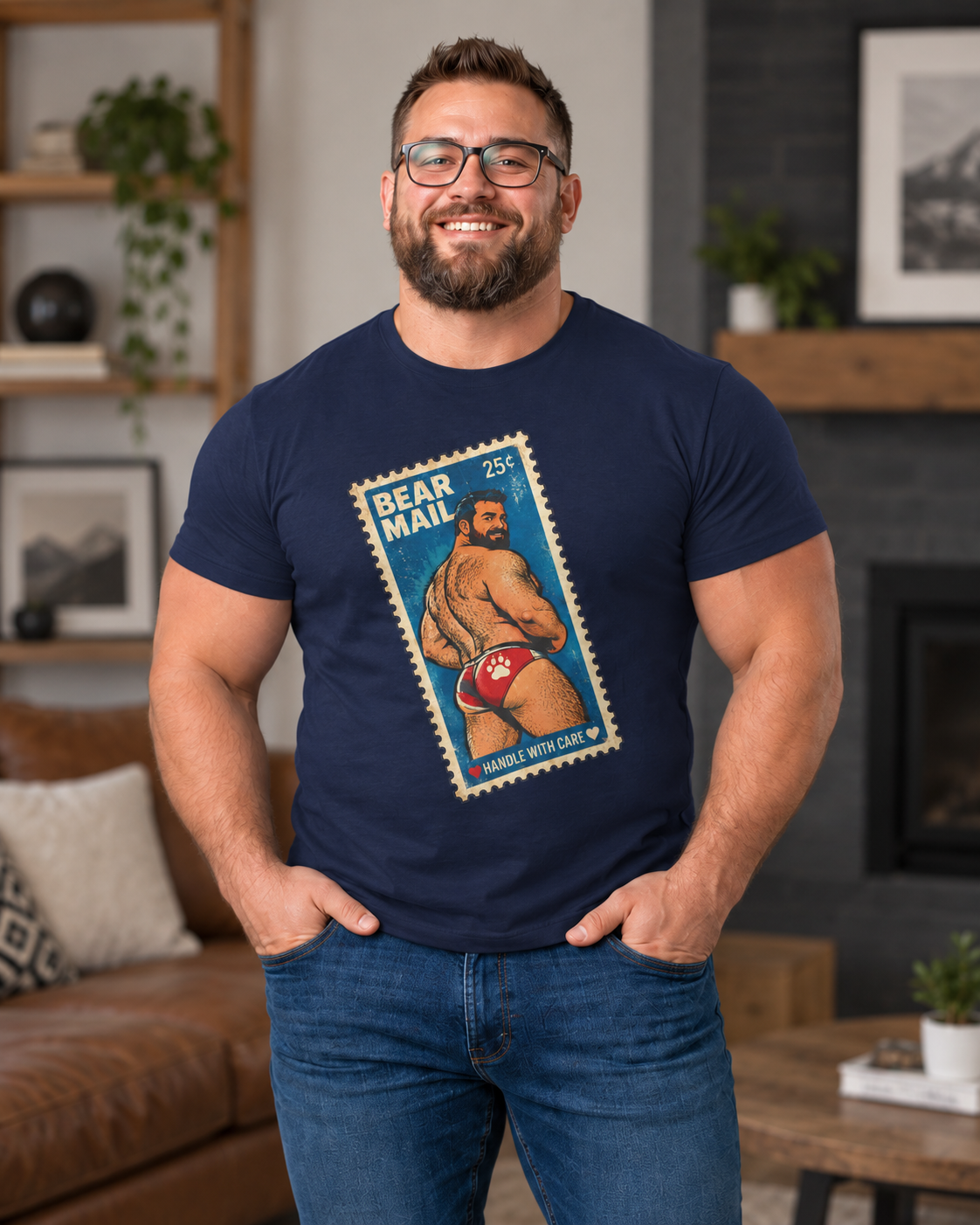 Gay Bear Shirt – Vintage Bear Pride Pin-Up T-Shirt, Retro Postage Stamp Art, LGBTQ Bear Culture Tee, Fur Ever