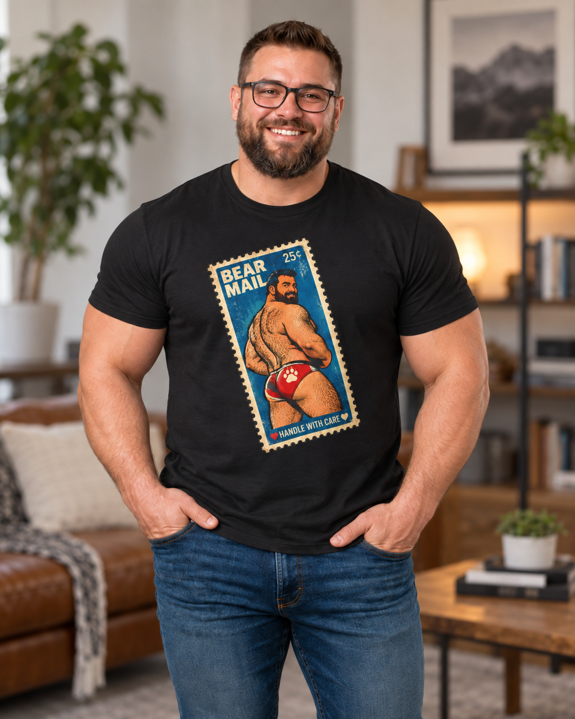 Gay Bear Shirt – Vintage Bear Pride Pin-Up T-Shirt, Retro Postage Stamp Art, LGBTQ Bear Culture Tee, Fur Ever
