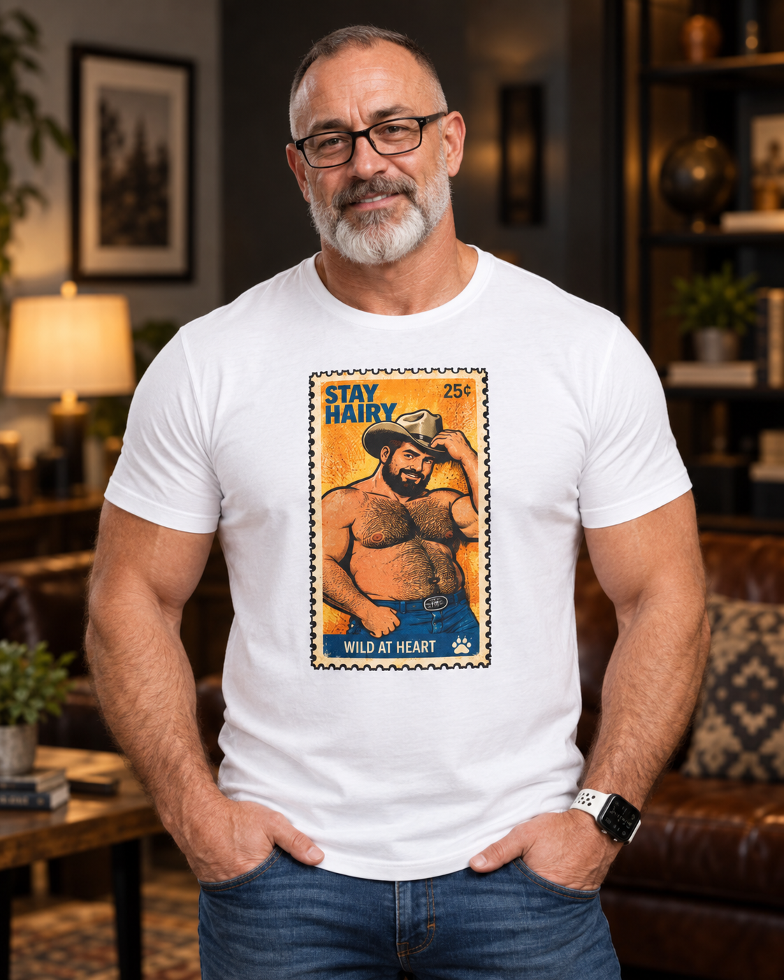 Gay Bear Shirt – Vintage Bear Pride Pin-Up T-Shirt, Retro Postage Stamp Art, LGBTQ Bear Culture Tee, Fur Ever