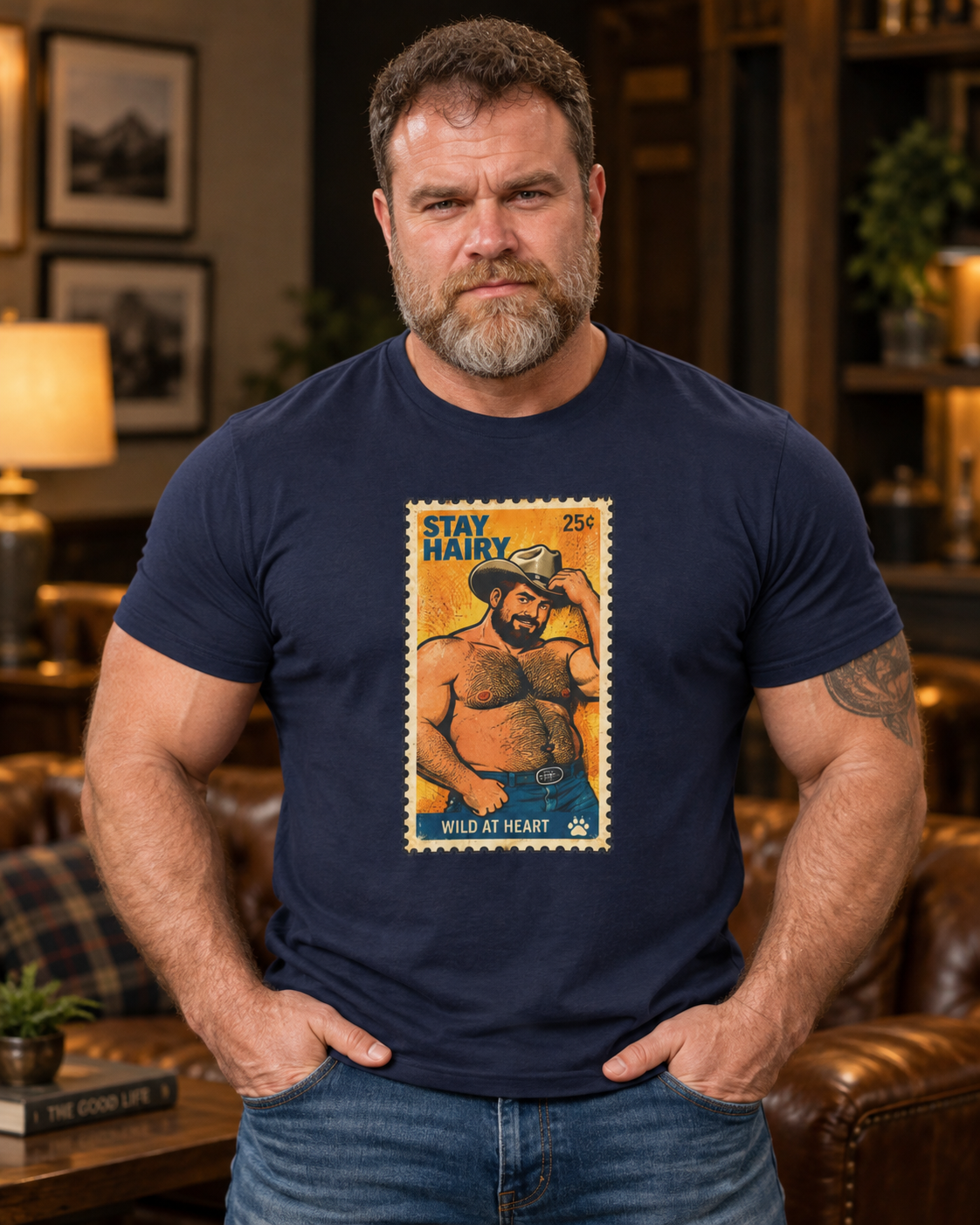 Gay Bear Shirt – Vintage Bear Pride Pin-Up T-Shirt, Retro Postage Stamp Art, LGBTQ Bear Culture Tee, Fur Ever