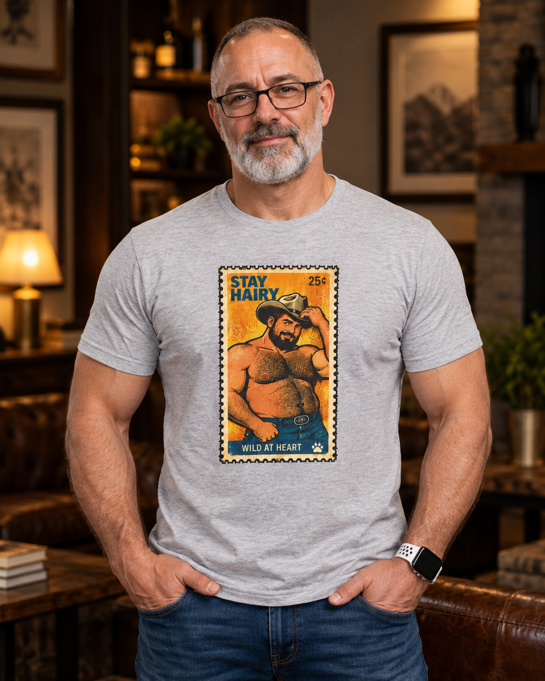 Gay Bear Shirt – Vintage Bear Pride Pin-Up T-Shirt, Retro Postage Stamp Art, LGBTQ Bear Culture Tee, Fur Ever