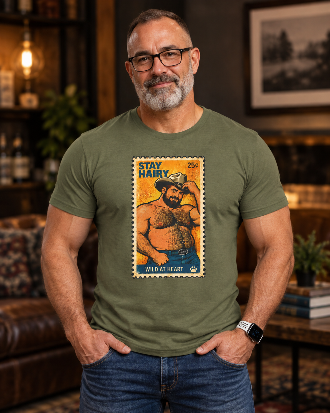 Gay Bear Shirt – Vintage Bear Pride Pin-Up T-Shirt, Retro Postage Stamp Art, LGBTQ Bear Culture Tee, Fur Ever