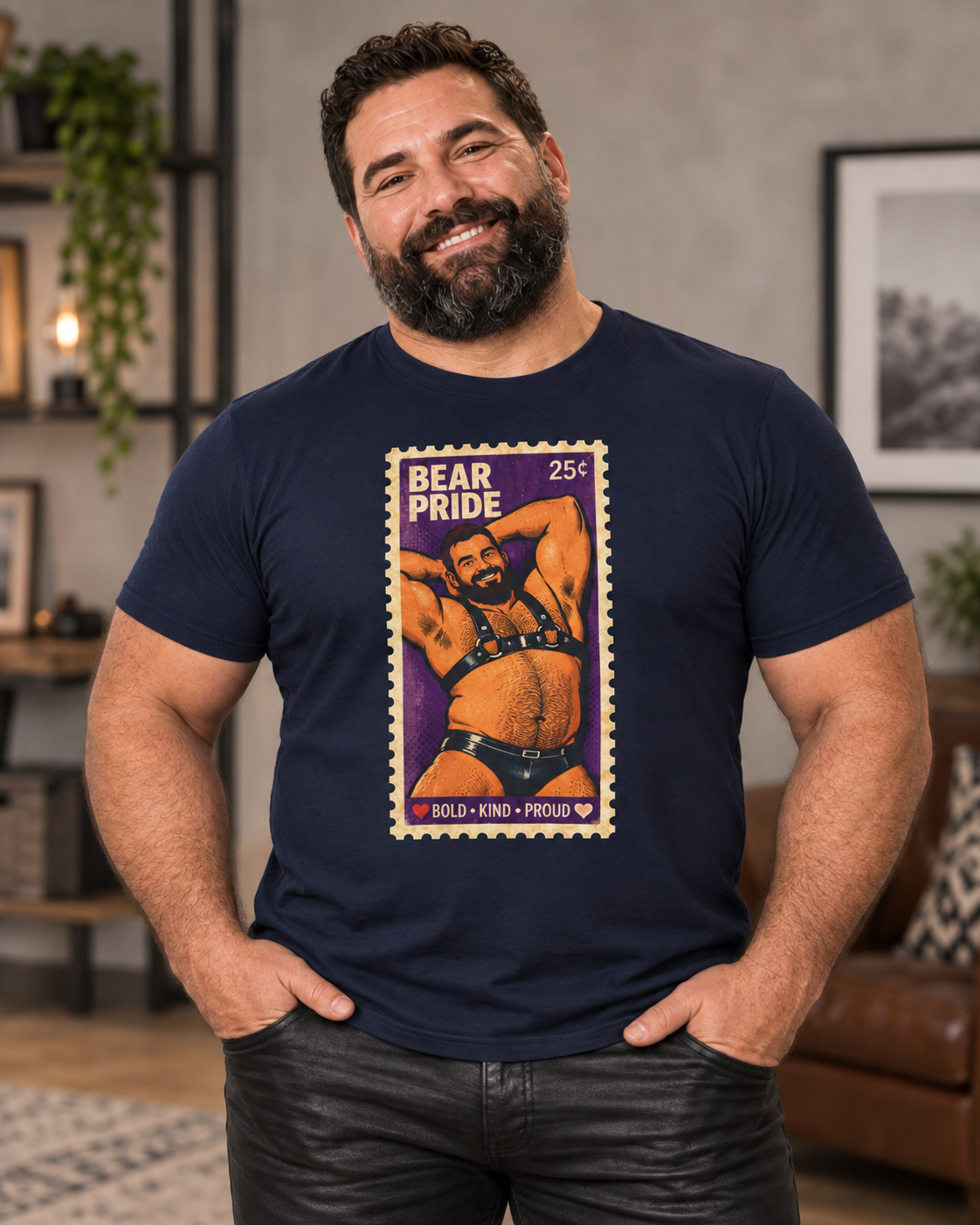 Bear Pride T-Shirt — Retro Stamp Design Gay Bear Shirt – Vintage Bear Pride Pin-Up T-Shirt, Retro Postage Stamp Art, LGBTQ Bear Culture Tee, Fur Ever