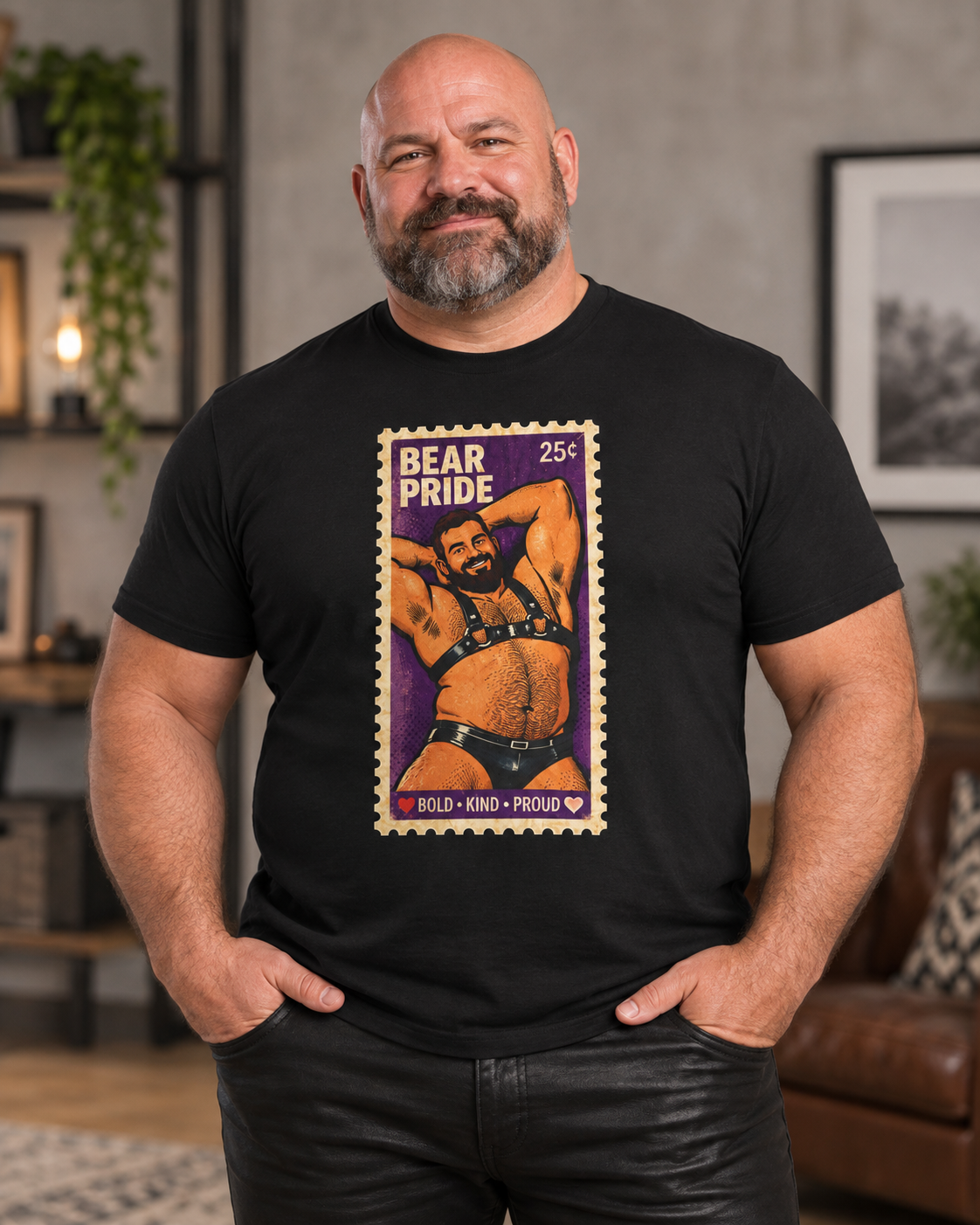 Bear Pride T-Shirt — Retro Stamp Design Gay Bear Shirt – Vintage Bear Pride Pin-Up T-Shirt, Retro Postage Stamp Art, LGBTQ Bear Culture Tee, Fur Ever