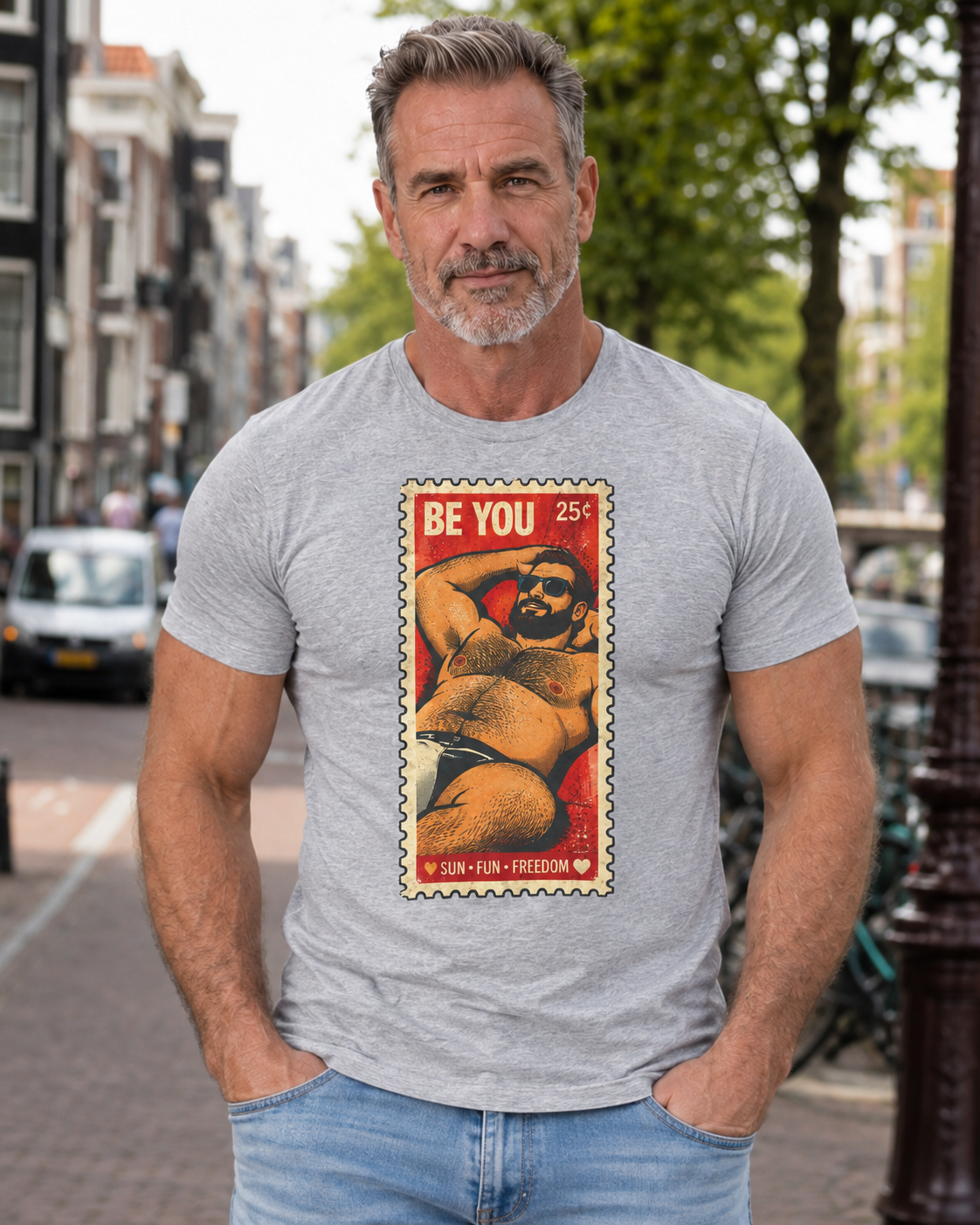 Gay Bear Shirt – Vintage Bear Pride Pin-Up T-Shirt, Retro Postage Stamp Art, LGBTQ Bear Culture Tee, Fur Ever