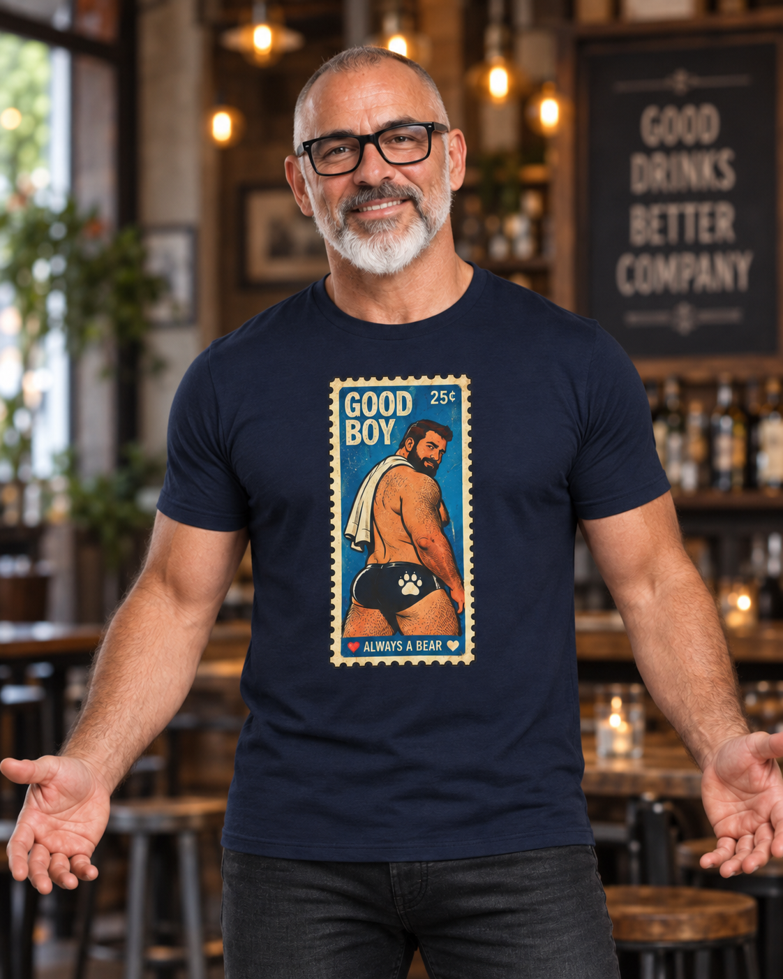 Gay Bear Shirt – Vintage Bear Pride Pin-Up T-Shirt, Retro Postage Stamp Art, LGBTQ Bear Culture Tee, Fur Ever