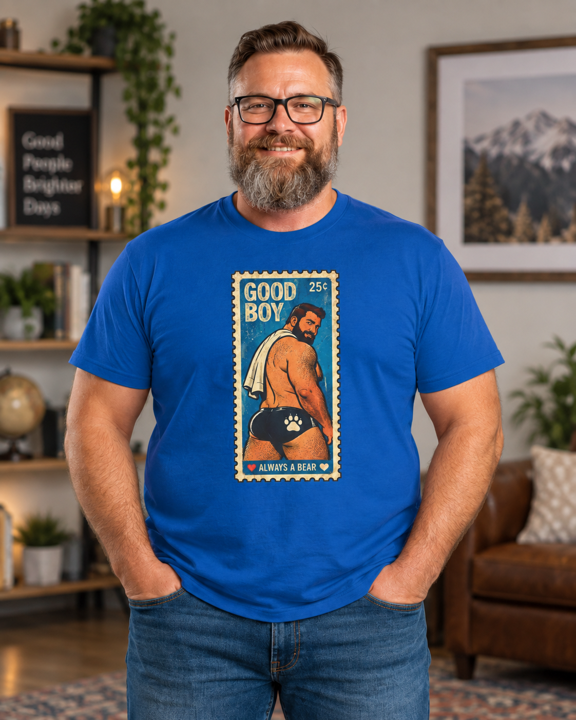 Gay Bear Shirt – Vintage Bear Pride Pin-Up T-Shirt, Retro Postage Stamp Art, LGBTQ Bear Culture Tee, Fur Ever