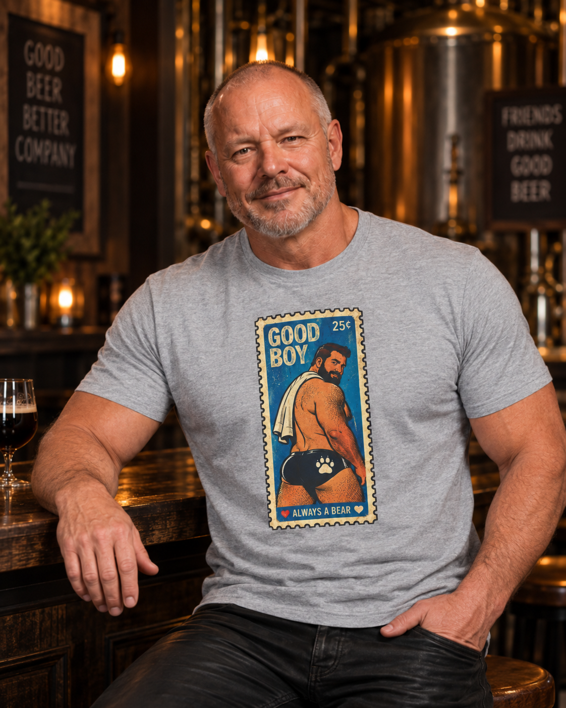 Gay Bear Shirt – Vintage Bear Pride Pin-Up T-Shirt, Retro Postage Stamp Art, LGBTQ Bear Culture Tee, Fur Ever