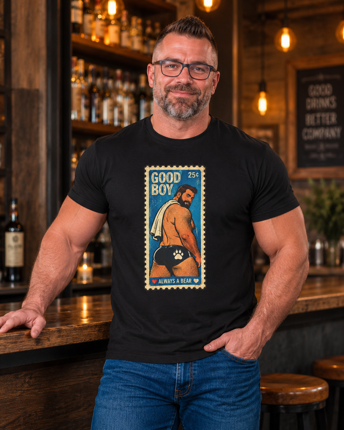 Gay Bear Shirt – Vintage Bear Pride Pin-Up T-Shirt, Retro Postage Stamp Art, LGBTQ Bear Culture Tee, Fur Ever