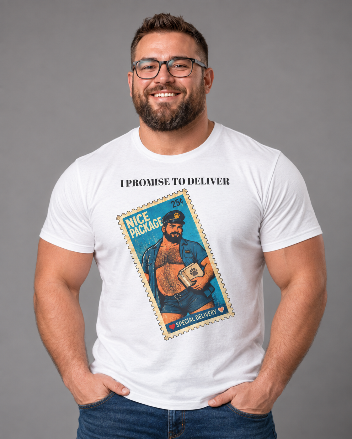 Gay Bear Shirt – Vintage Bear Pride Pin-Up T-Shirt, Retro Postage Stamp Art, LGBTQ Bear Culture Tee.