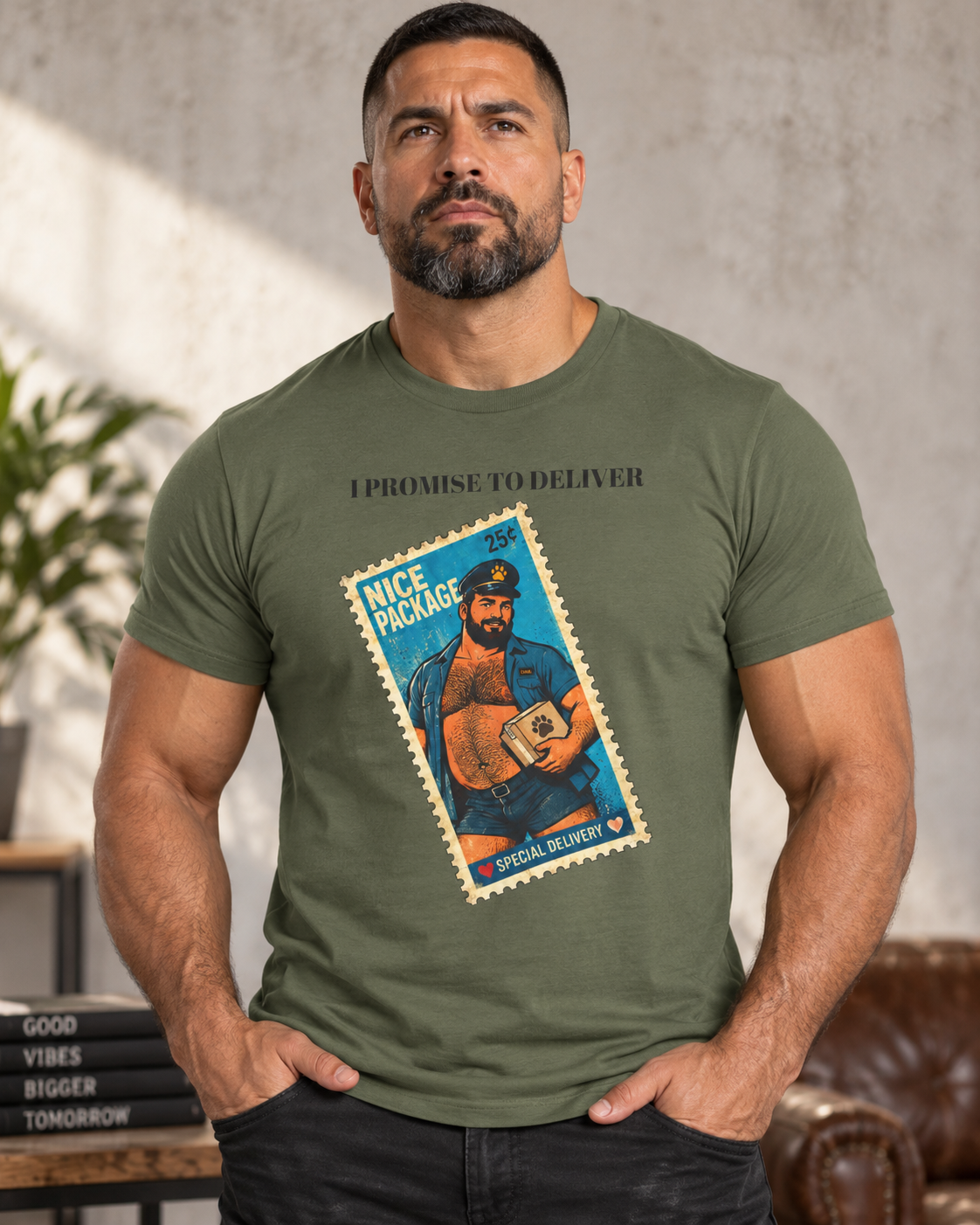Gay Bear Shirt – Vintage Bear Pride Pin-Up T-Shirt, Retro Postage Stamp Art, LGBTQ Bear Culture Tee.