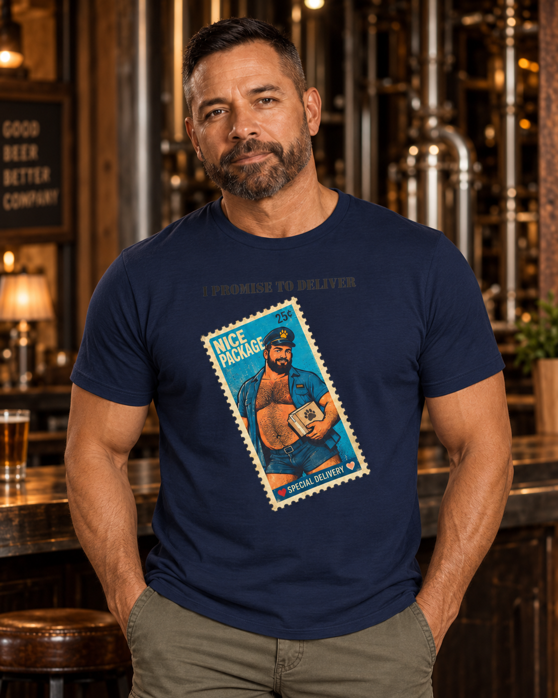 Gay Bear Shirt – Vintage Bear Pride Pin-Up T-Shirt, Retro Postage Stamp Art, LGBTQ Bear Culture Tee.