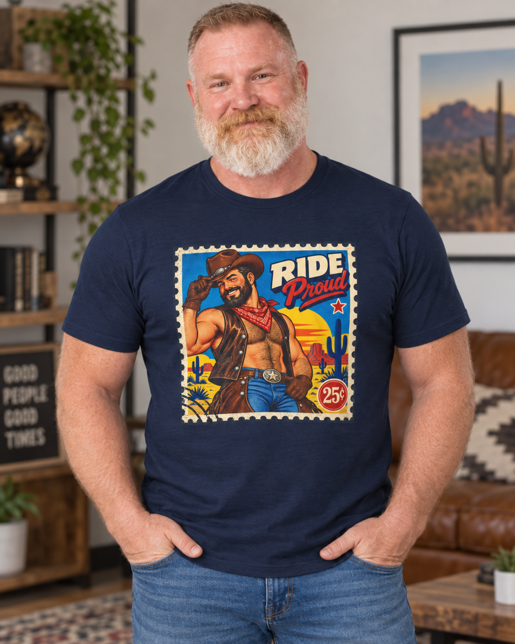 Gay Bear Shirt – Vintage Bear Pride Pin-Up T-Shirt, Retro Postage Stamp Art, LGBTQ Bear Culture Tee.