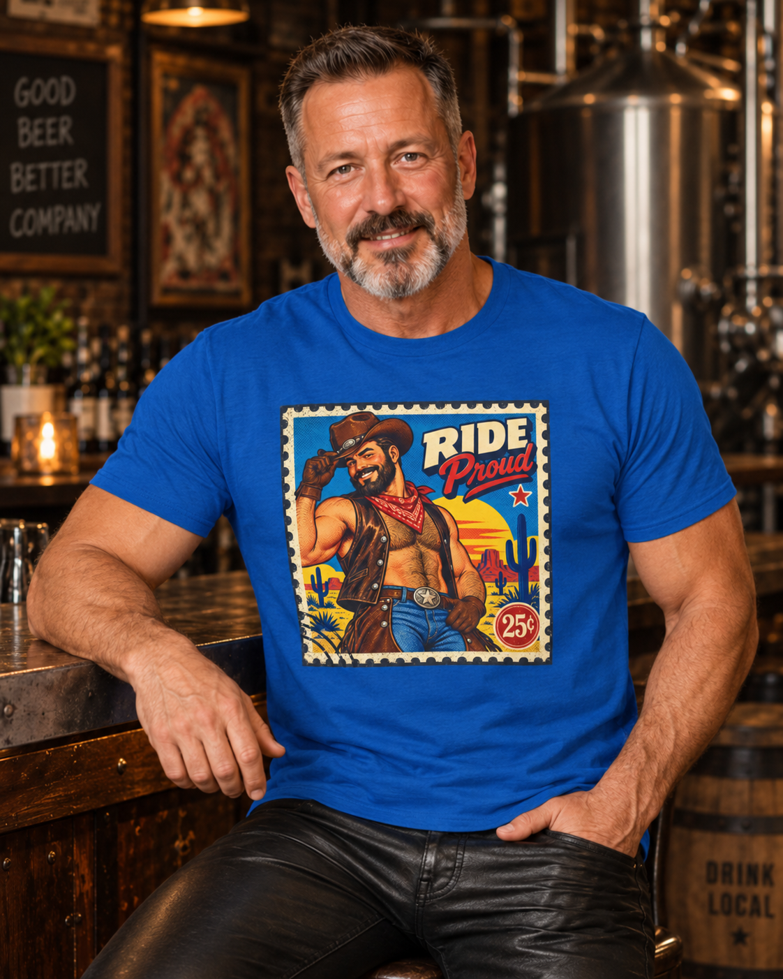 Gay Bear Shirt – Vintage Bear Pride Pin-Up T-Shirt, Retro Postage Stamp Art, LGBTQ Bear Culture Tee.