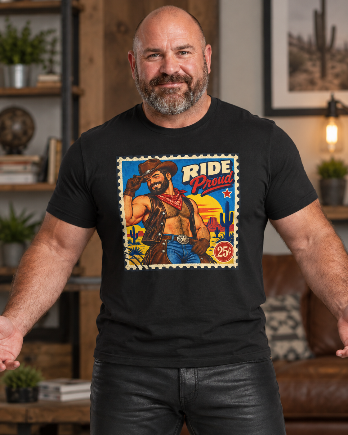 Gay Bear Shirt – Vintage Bear Pride Pin-Up T-Shirt, Retro Postage Stamp Art, LGBTQ Bear Culture Tee.