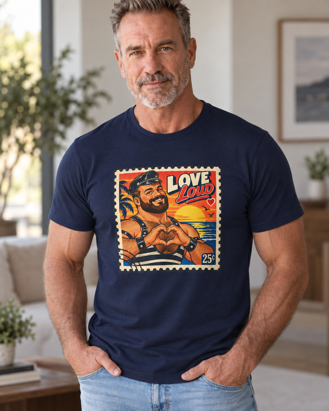 Gay Bear Shirt – Vintage Bear Pride Pin-Up T-Shirt, Retro Postage Stamp Art, LGBTQ Bear Culture Tee.
