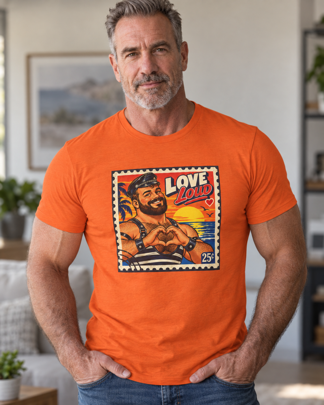 Gay Bear Shirt – Vintage Bear Pride Pin-Up T-Shirt, Retro Postage Stamp Art, LGBTQ Bear Culture Tee.