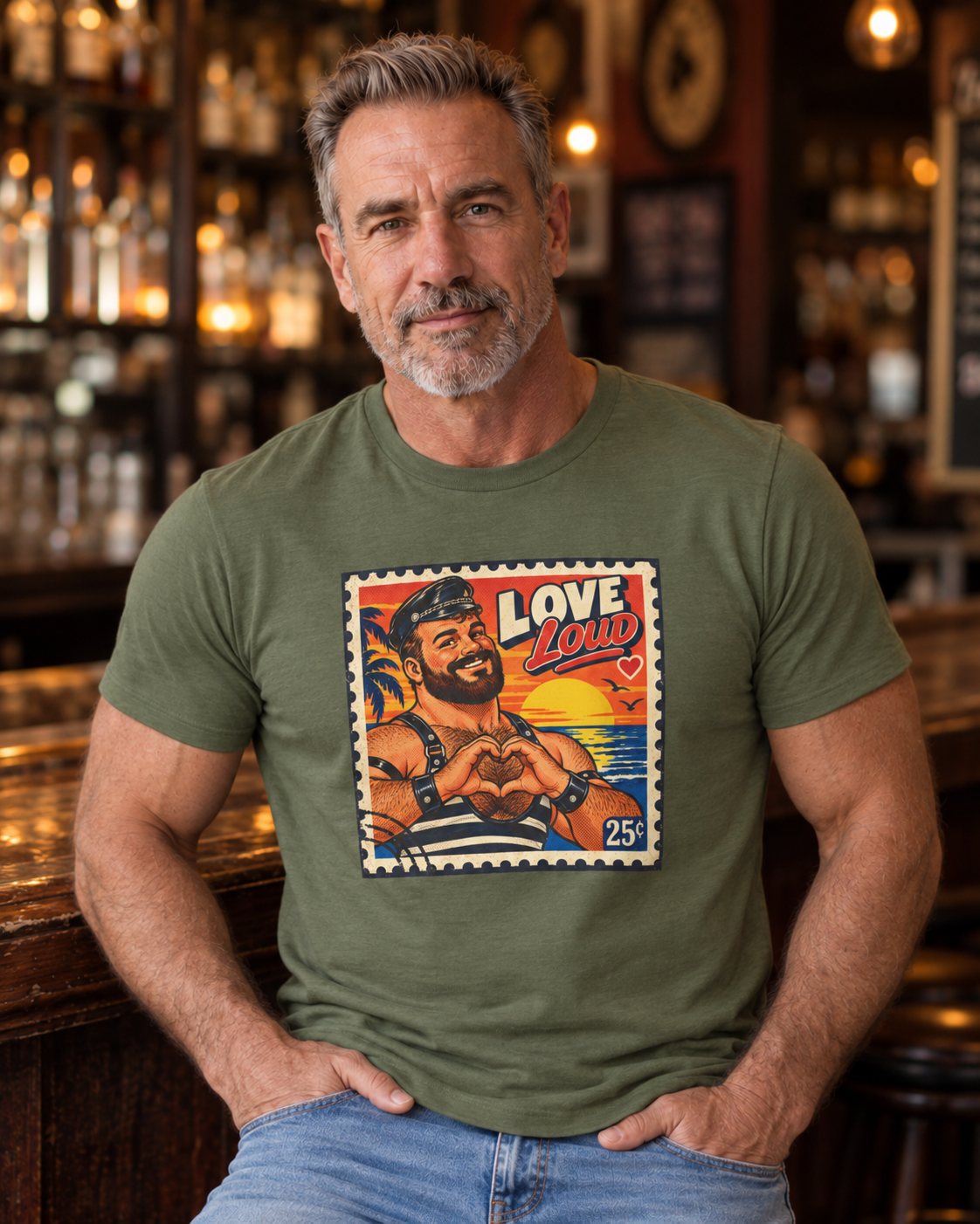 Gay Bear Shirt – Vintage Bear Pride Pin-Up T-Shirt, Retro Postage Stamp Art, LGBTQ Bear Culture Tee.