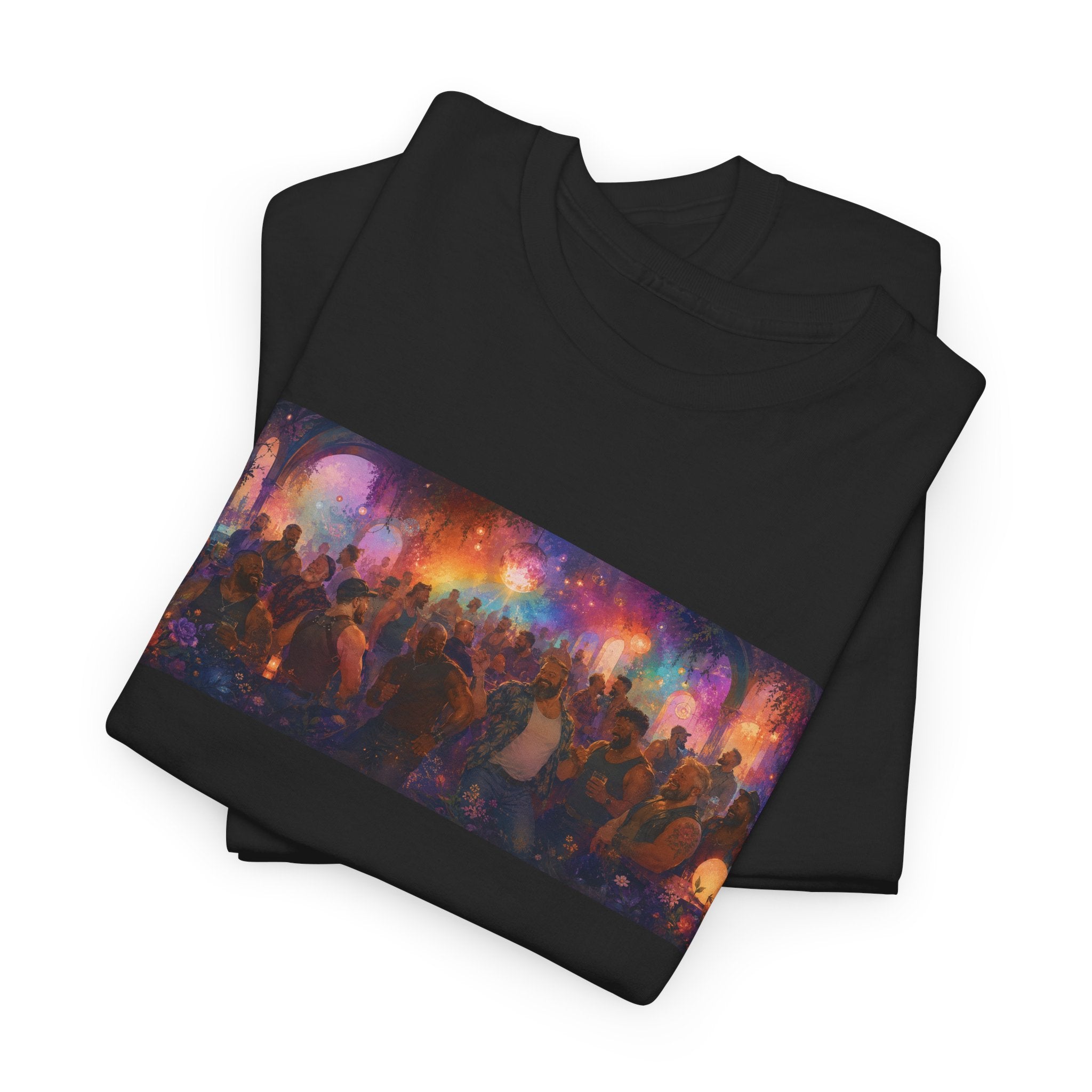 Festival Crowd Sunset Bear Party Graphic Tee. Bears dancing the night away.