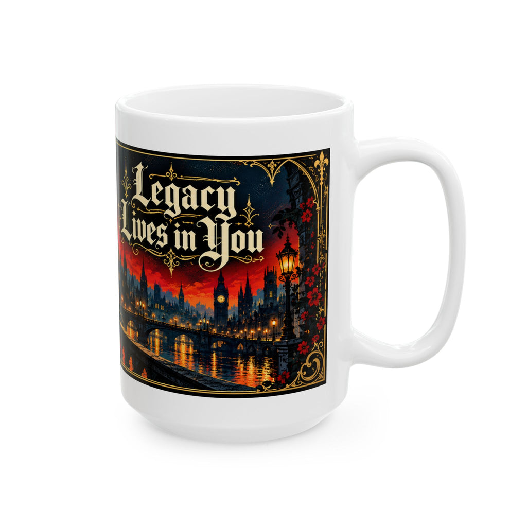 Gothic Cityscape Ceramic Mug – Legacy Lives in You Black Man Gothic Art Mug.  “Legend Lives On” 11oz/15oz