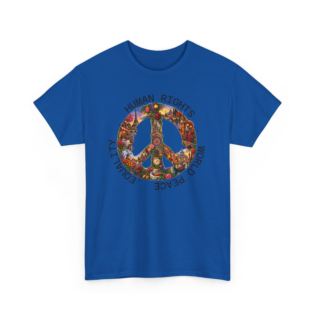 Peace Flower Graphic Tee — "World Peace • Human Rights • Equality" Cotton T‑Shirt