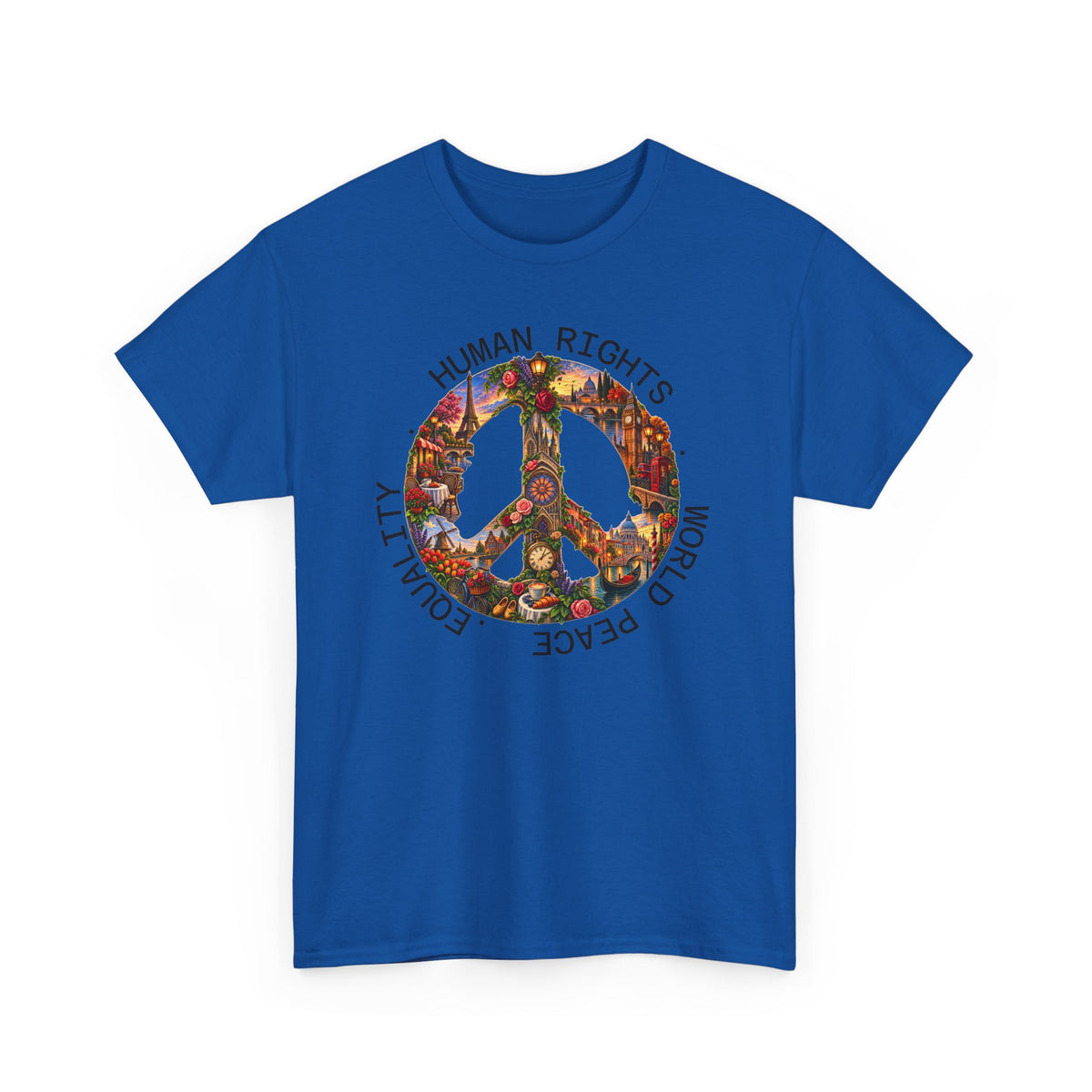 Peace Flower Graphic Tee — "World Peace • Human Rights • Equality" Cotton T‑Shirt