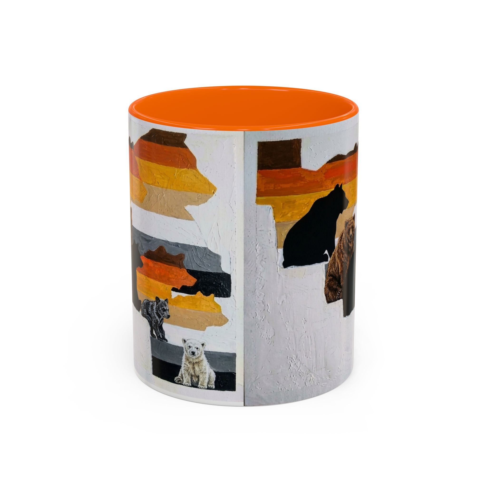 Bear Silhouette Accent Coffee Mug — Sunset Mountain Wildlife Design (11/15oz) Bear Pride. Leather man pride. Bears in leather.
