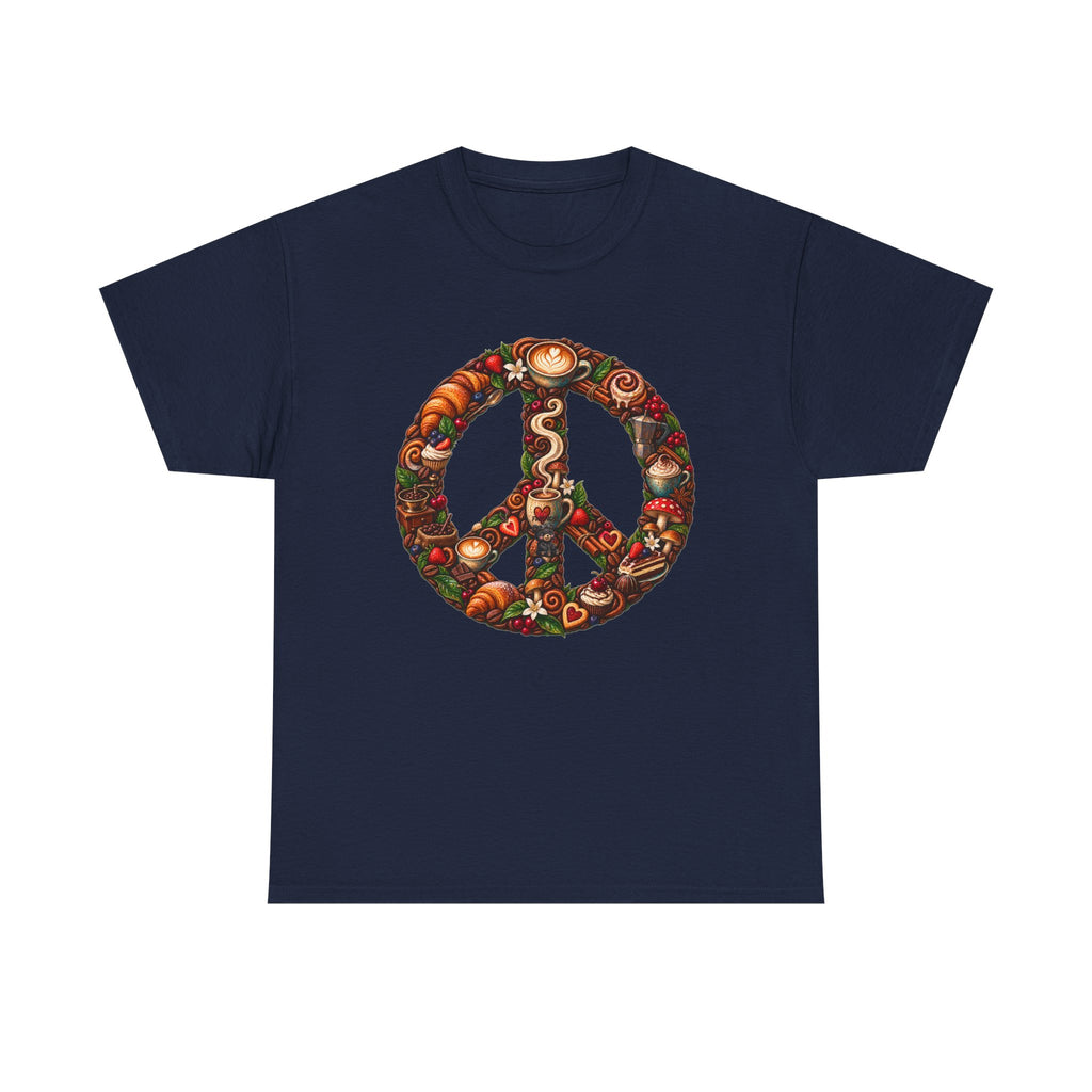Peace Sign Tee — Autumn Harvest Floral Peace Symbol with Coffee shirt.