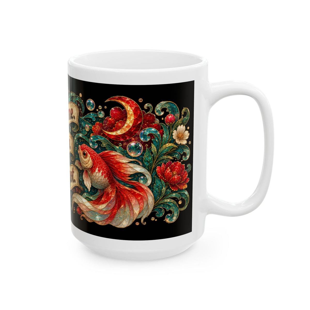 Ceramic Goldfish Mug — “I Came. I Saw. I Forgot.” Vintage Floral Goldfish Coffee Cup