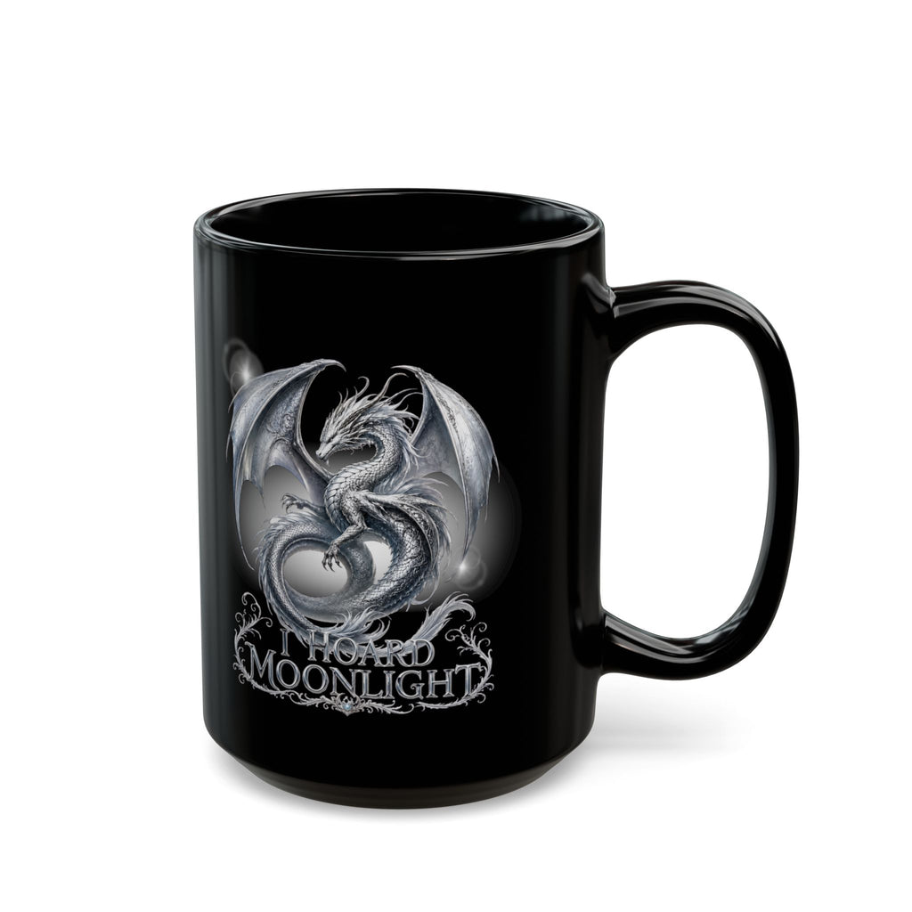 Silver Dragon Orb Black Mug — Fantasy Coffee Cup (11oz, 15oz)