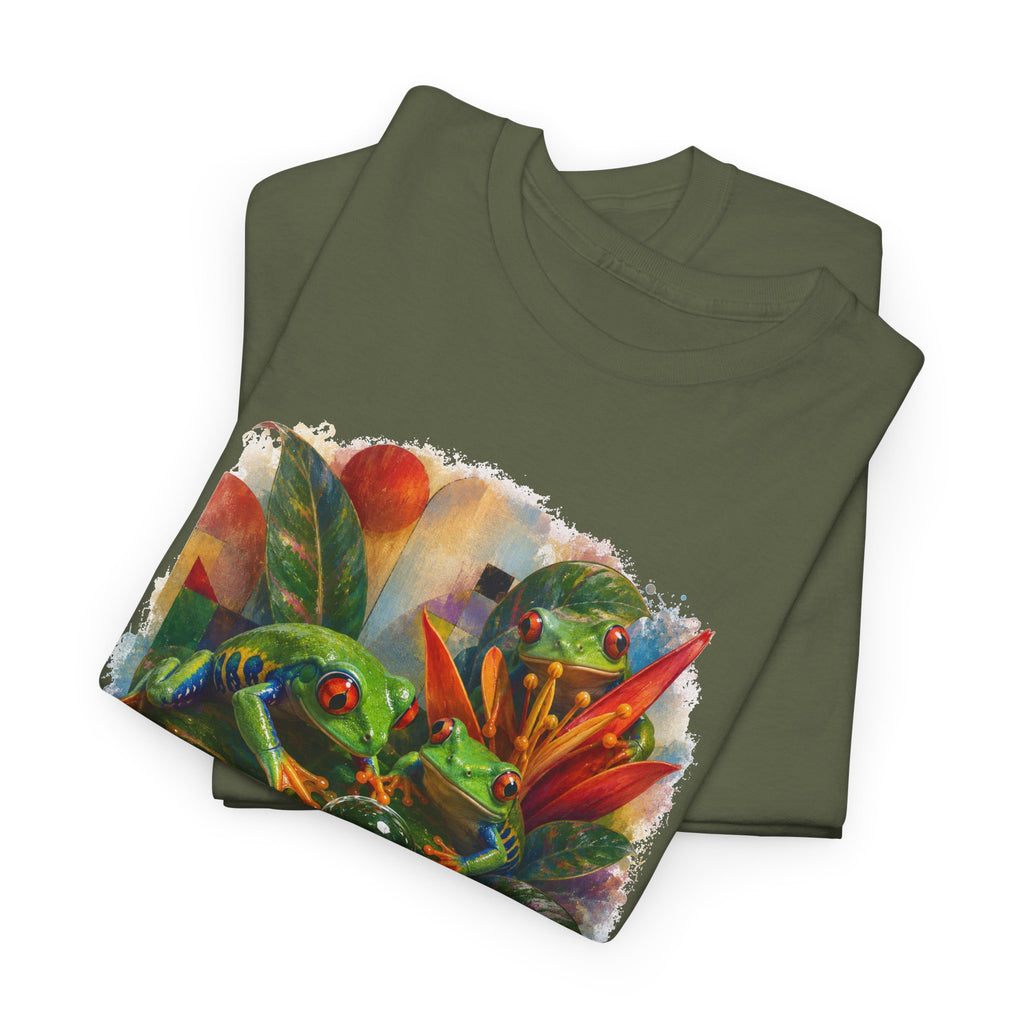 Tropical Leaf Watercolor T-Shirt — Vibrant Botanical Tee. Tree Frog tee