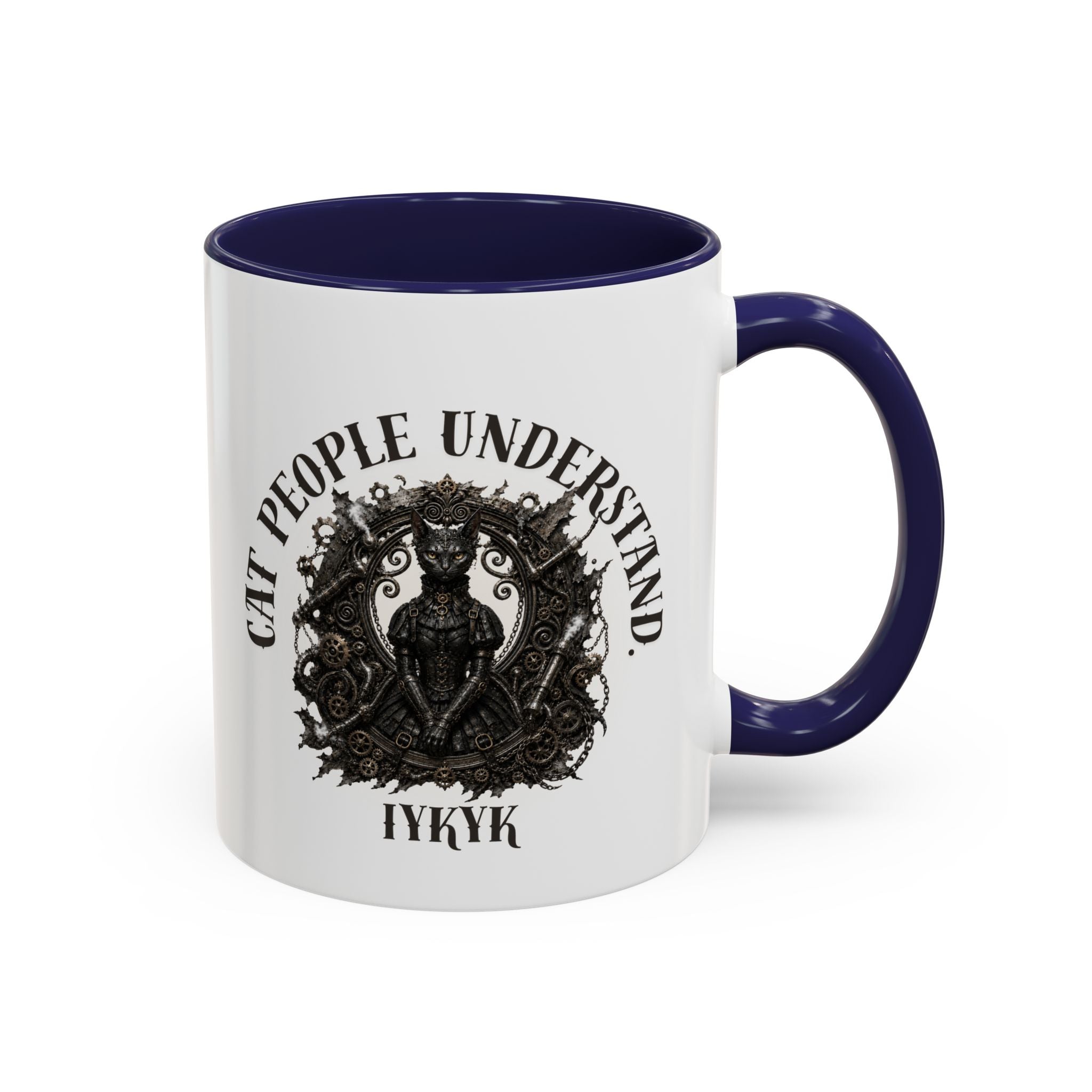 Cat People Understand Accent Mug — 'IYKYK' Black-Trim Coffee Cup. Cat lovers. Cat people. Cat mug.