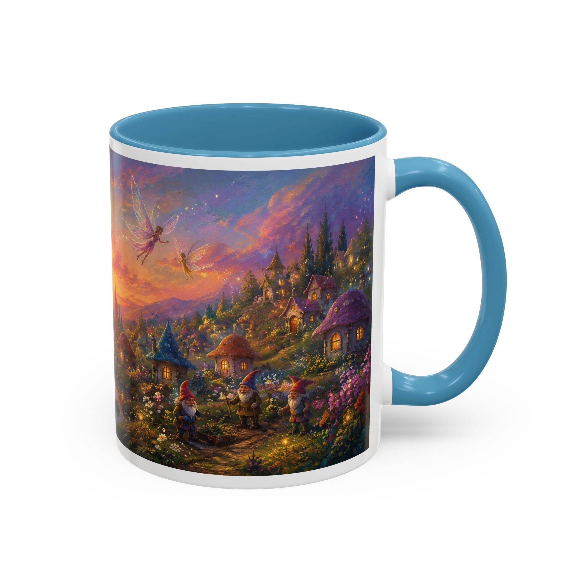 Fantasy Sunset Coffee Mug — Whimsical Village Sunrise Art Accent Mug (11/15oz)