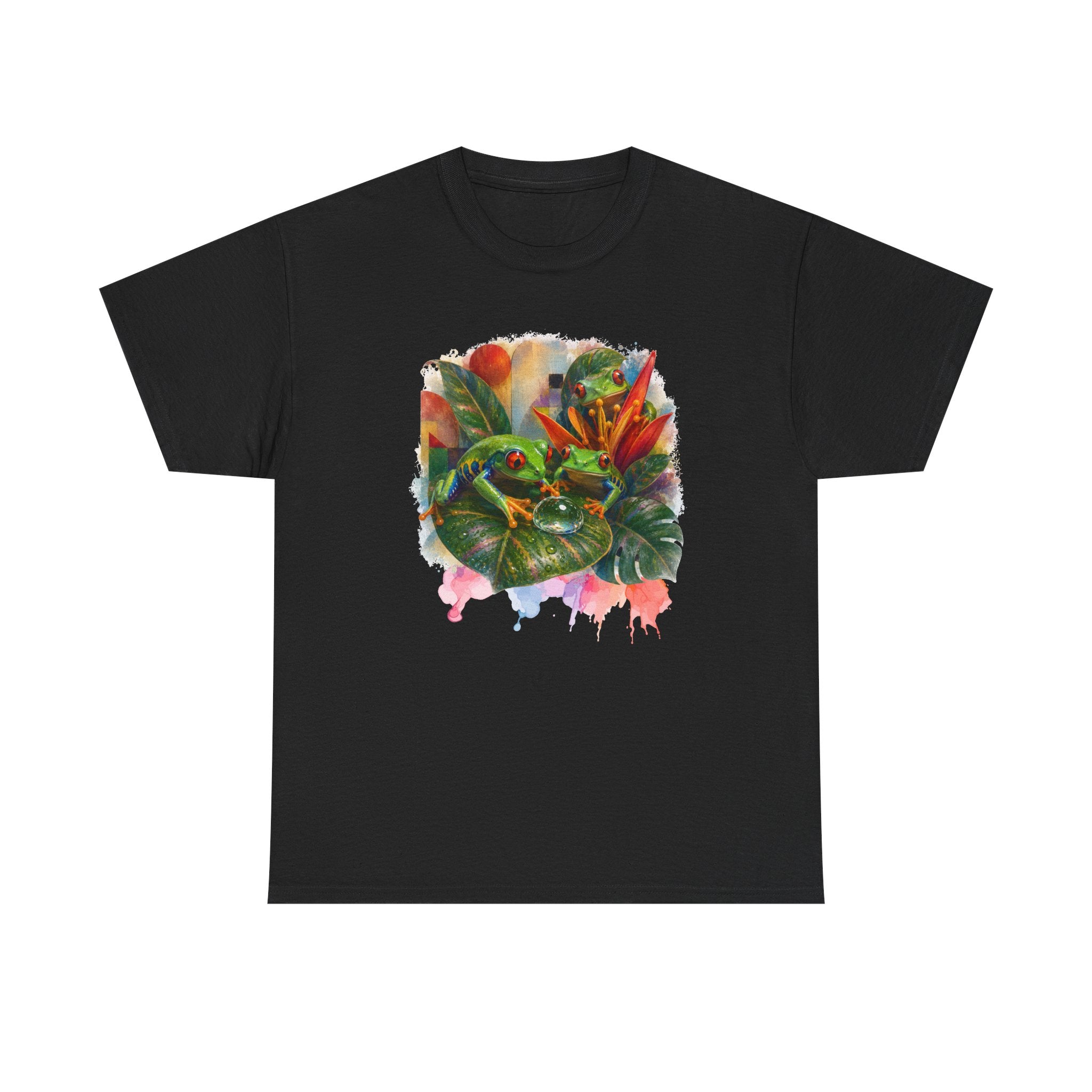 Tropical Leaf Watercolor T-Shirt — Vibrant Botanical Tee. Tree Frog tee