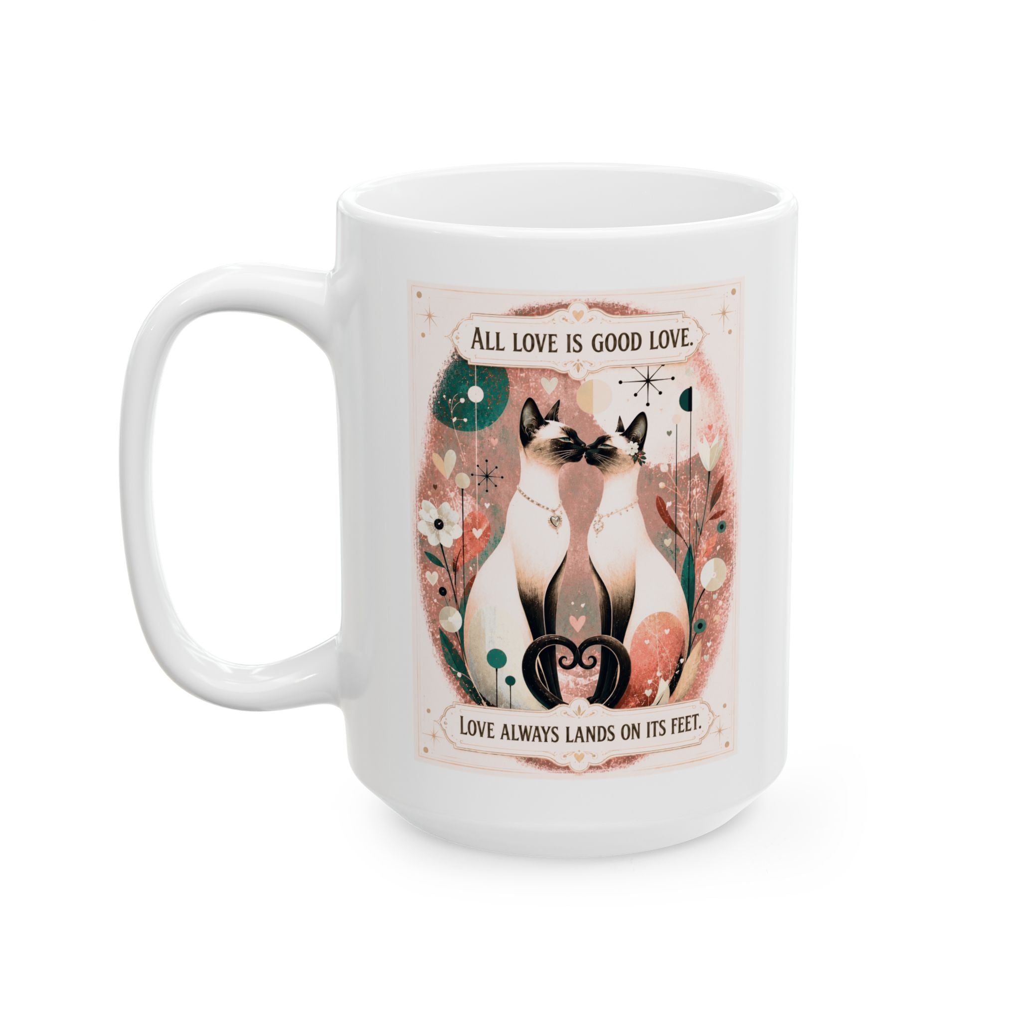 Floral Mama Ceramic Mug — 'Mama' Script Coffee Cup (11oz & 15oz) Siamese cat lovers