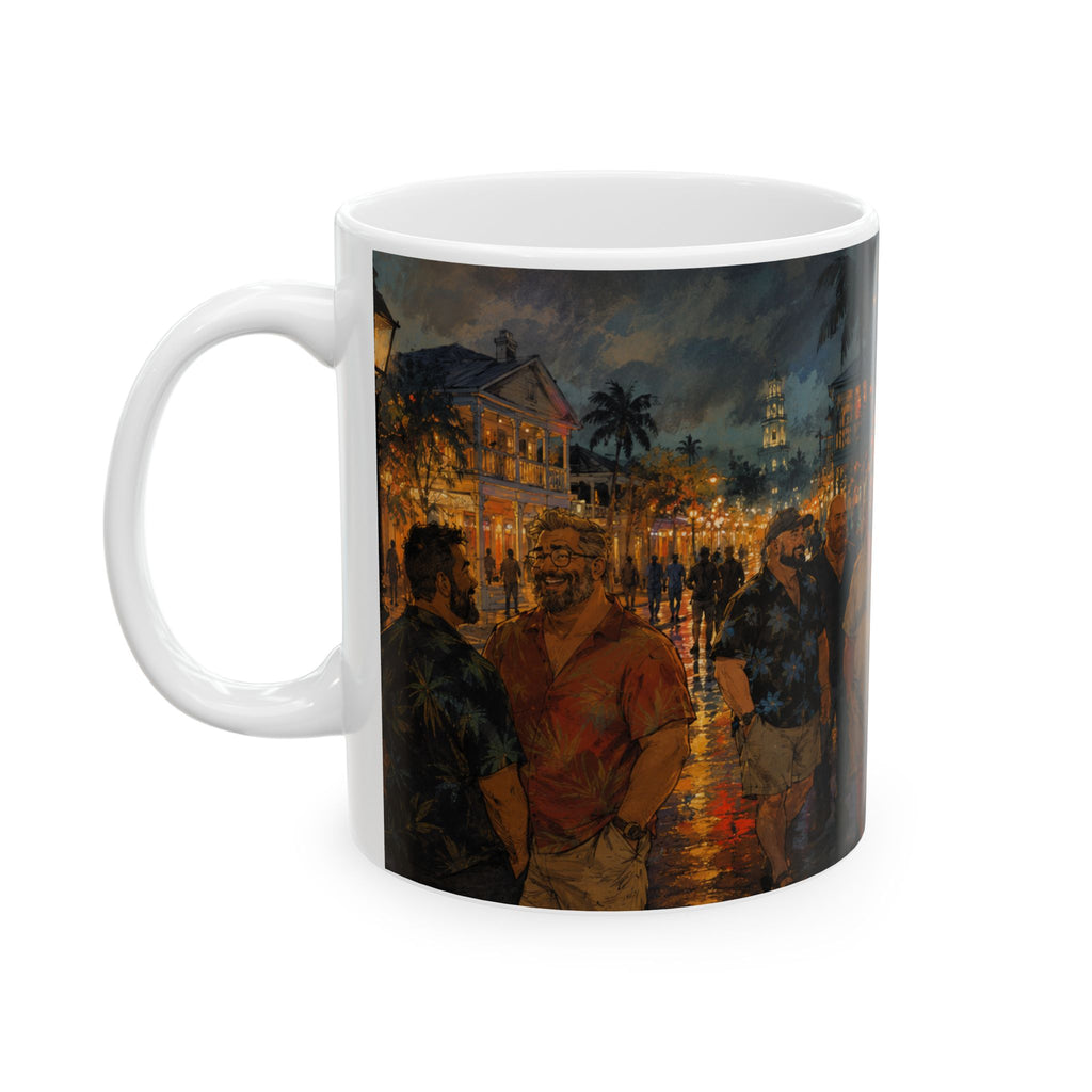 Street Nightlife Ceramic Mug — Cozy Tropical Bear Bar Scene Coffee Cup (11oz/15oz)Bear Coffee Mug