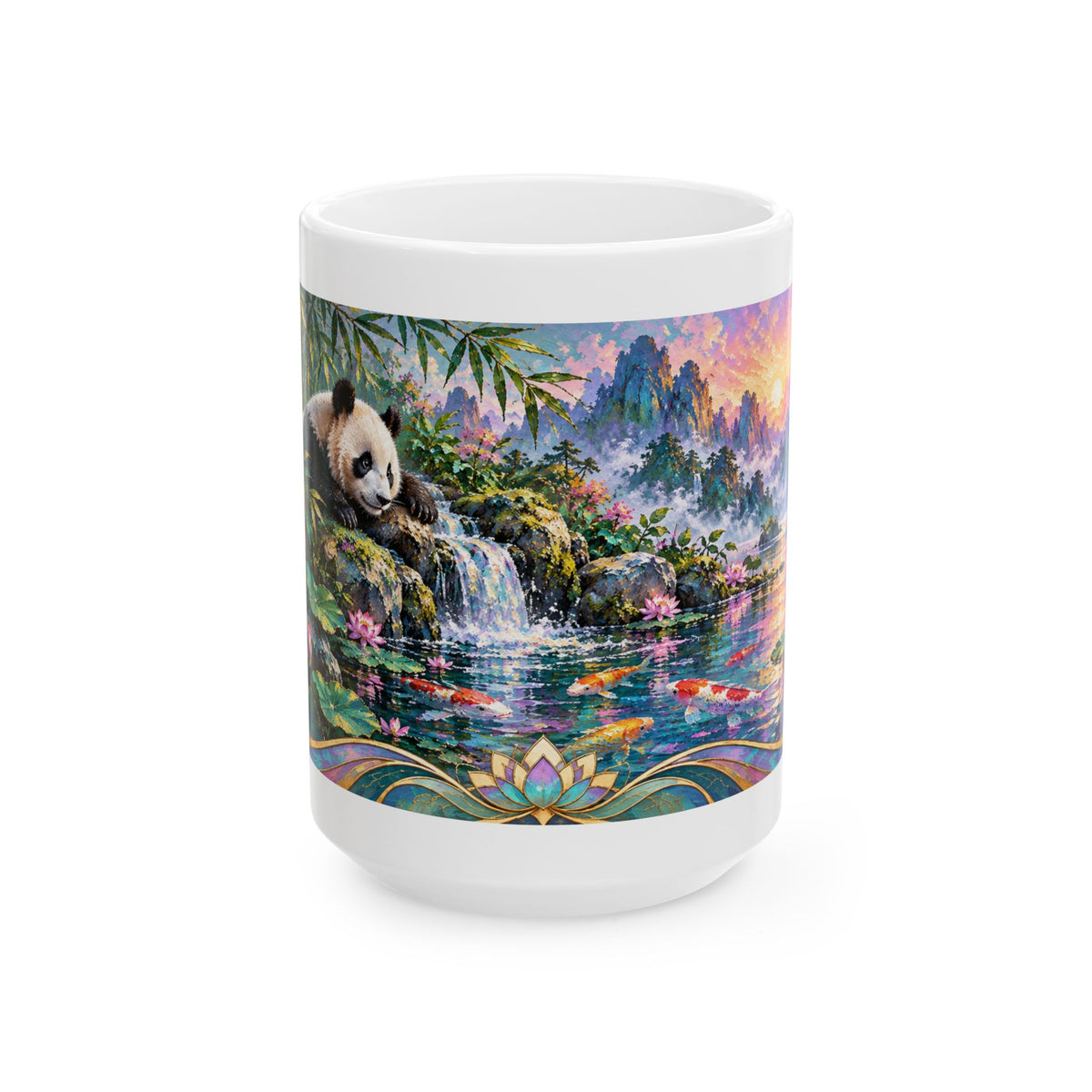 Panda Mug – Asian-Inspired Art Nouveau Panda Bear Coffee Cup, Bamboo Nature Gift