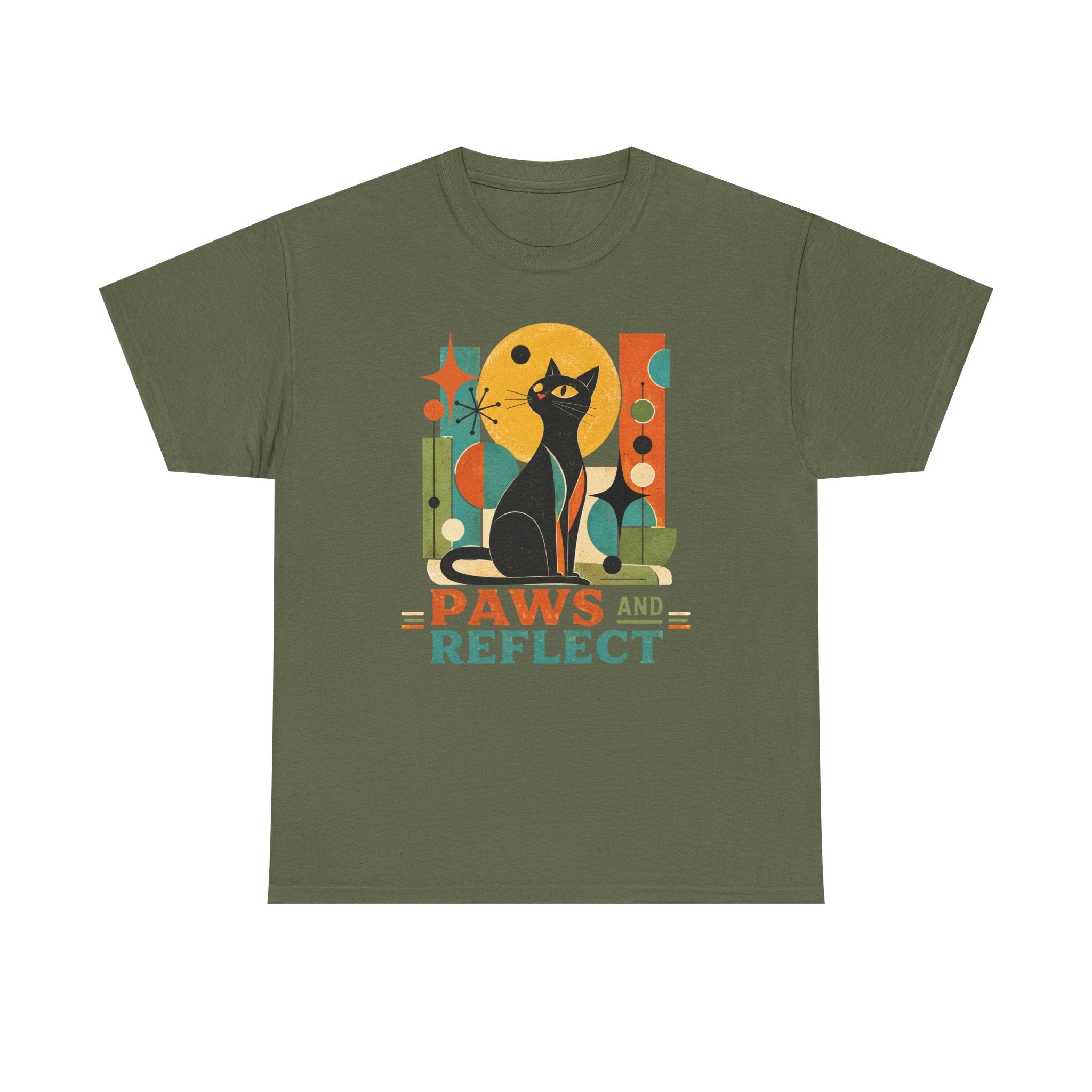 Paws and Reflect Cat T-Shirt. Mod Tangentsies Cat. Mood cat T-shirt