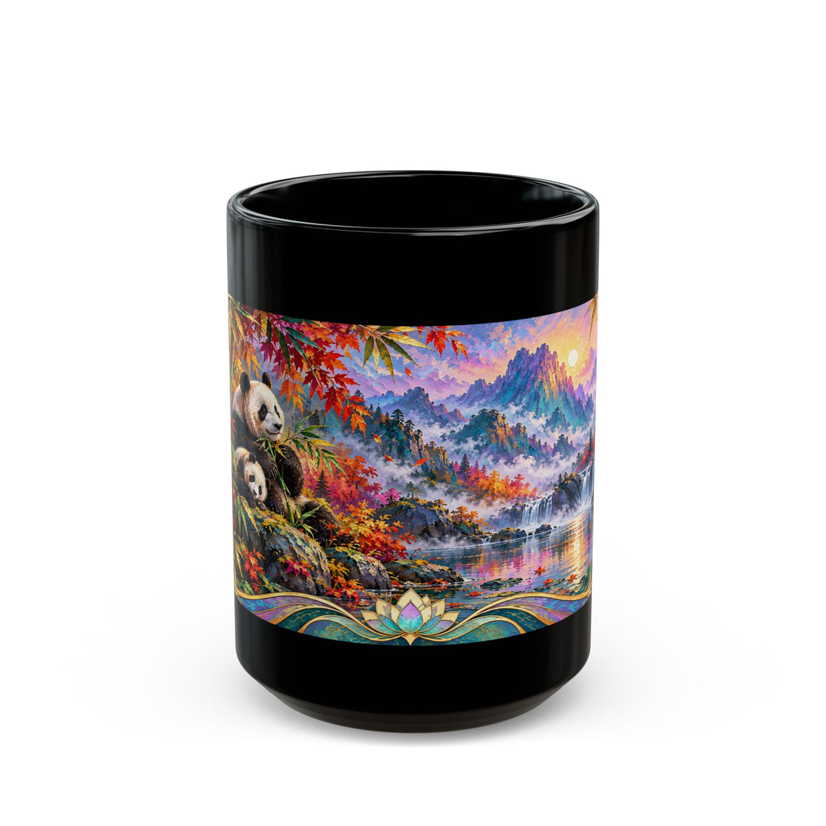 Panda Mug – Asian-Inspired Art Nouveau Panda Bear Coffee Cup, Bamboo Nature Gift